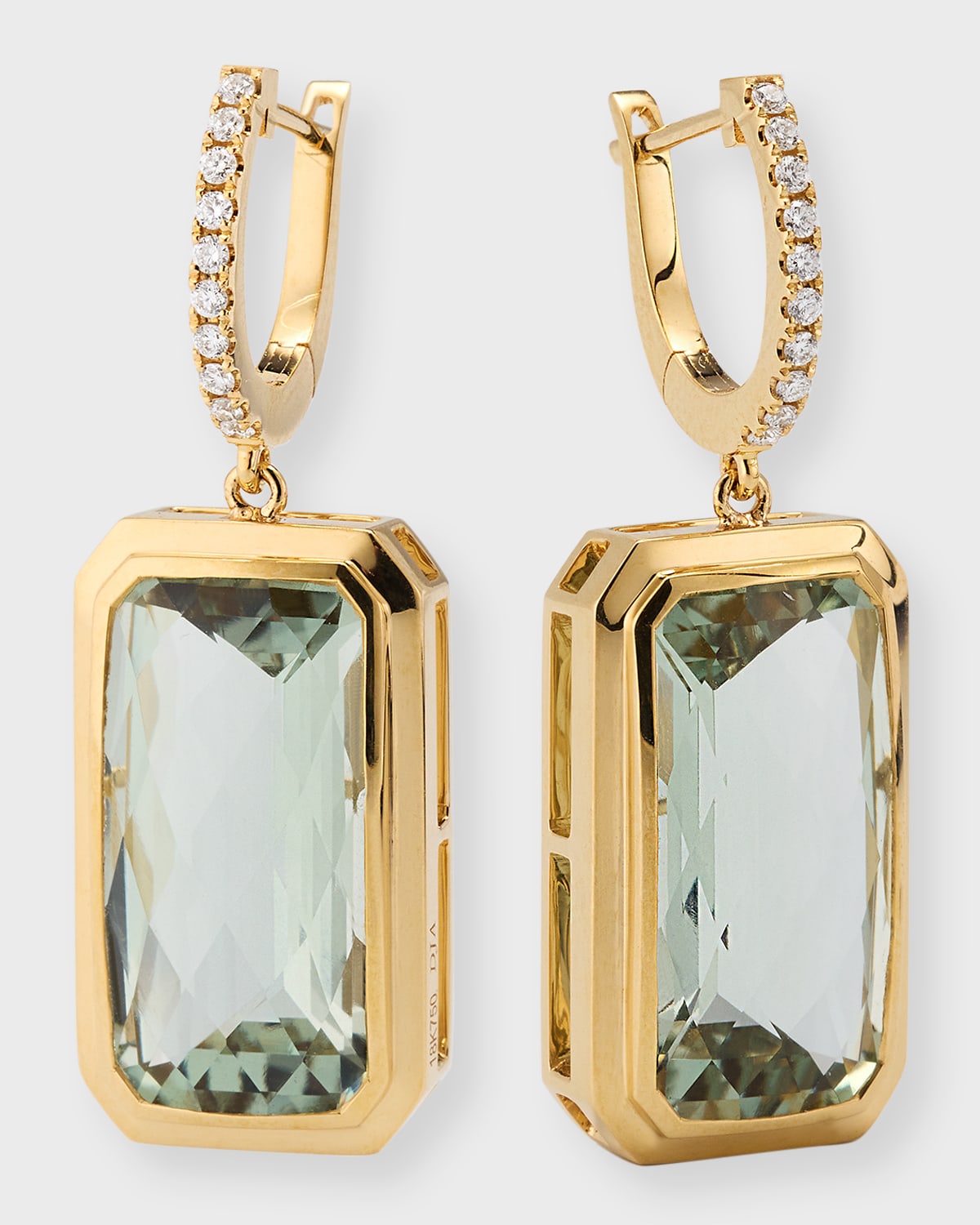 18K Yellow Gold Earrings with Green Amethyst and Diamonds, 15.87tcw