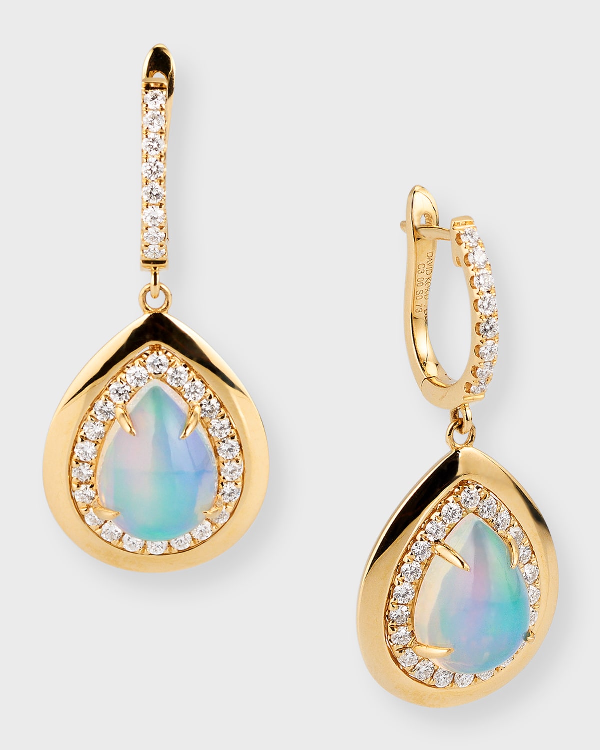 18K Yellow Gold Earrings with Pear-Shape Opal and Diamonds, 2.97tcw