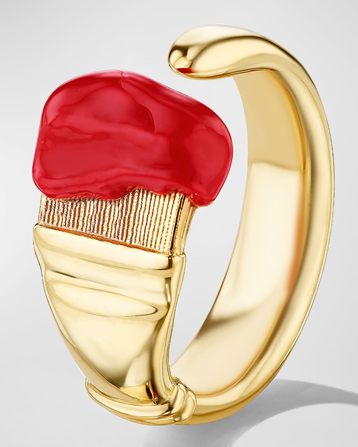 18K Yellow Gold Parsons Red Enamel Brush Ring, Size 6.5