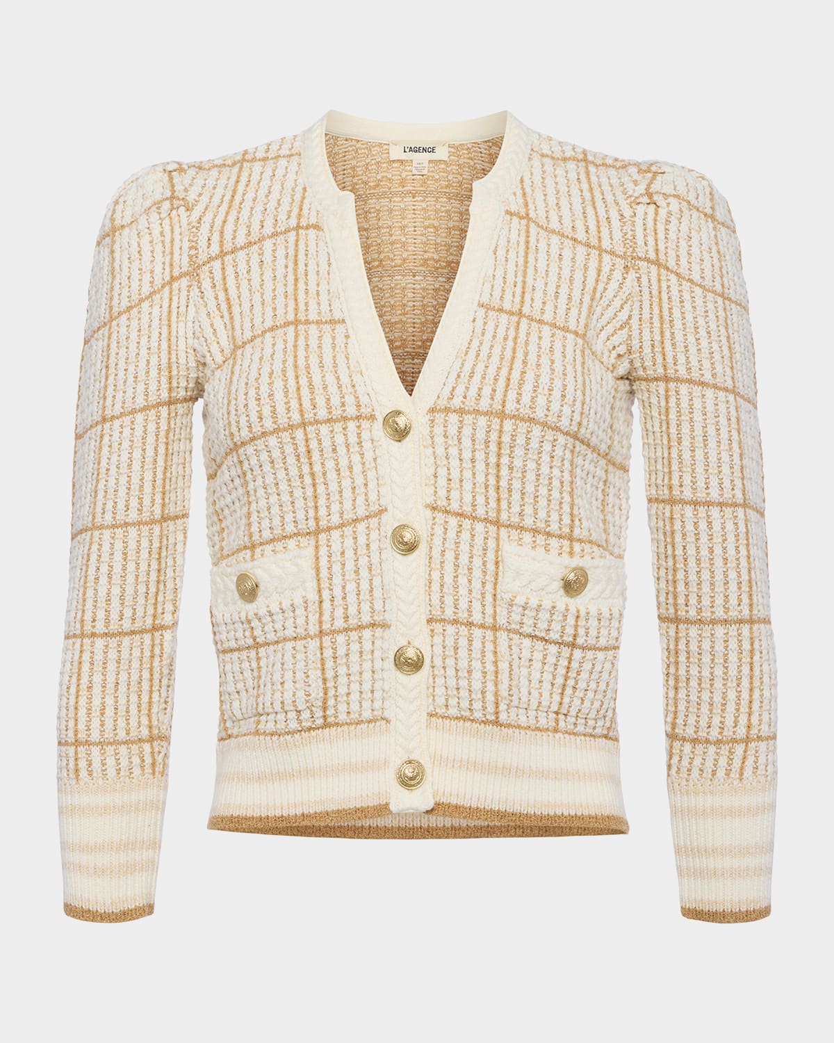 L AGENCE JENNI KNIT THREE-QUARTER SLEEVE CARDIGAN 