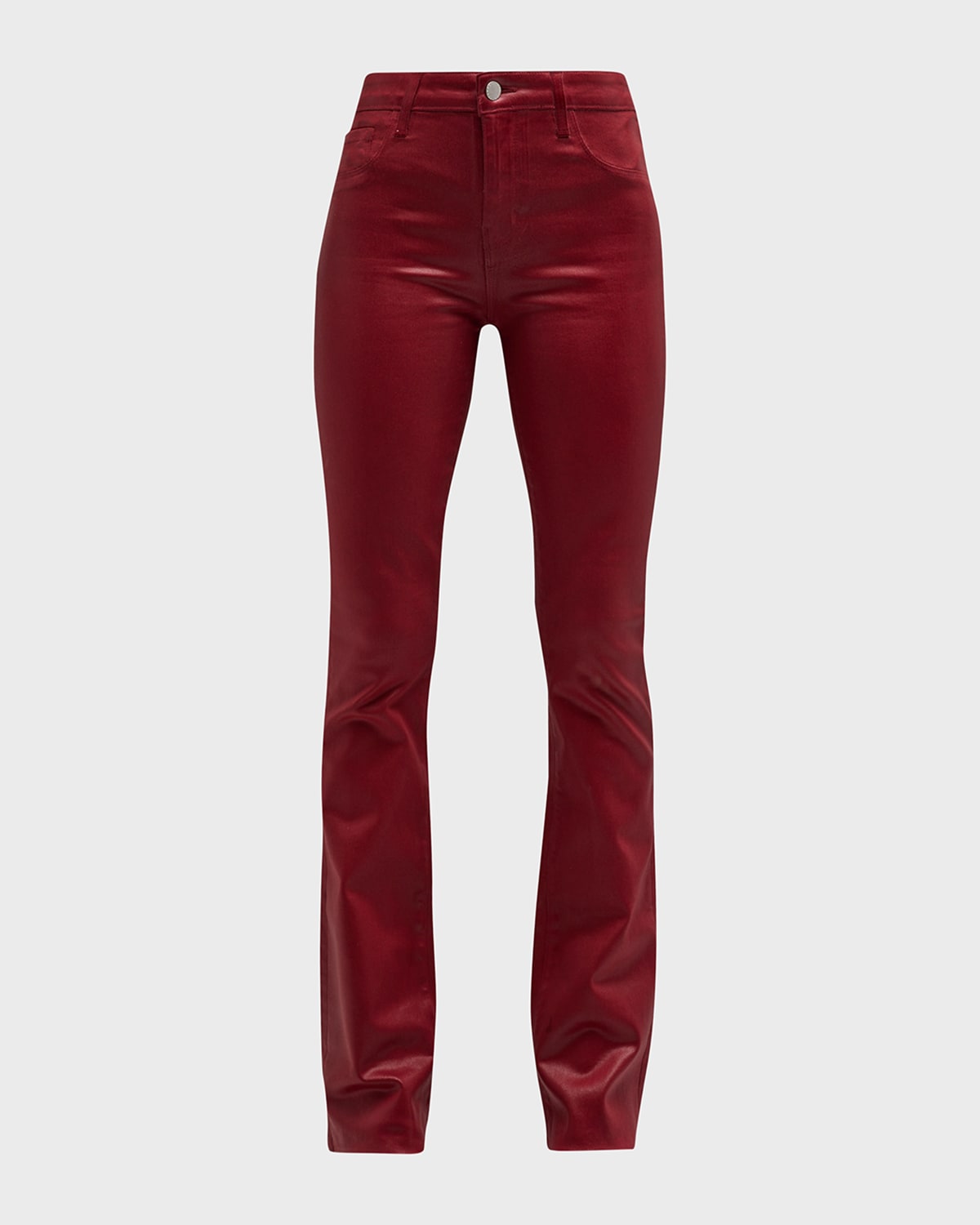 L Agence Ruth High Rise Straight Raw Hem Jeans Dark Bordeaux Coated 33 In Greystone Coated
