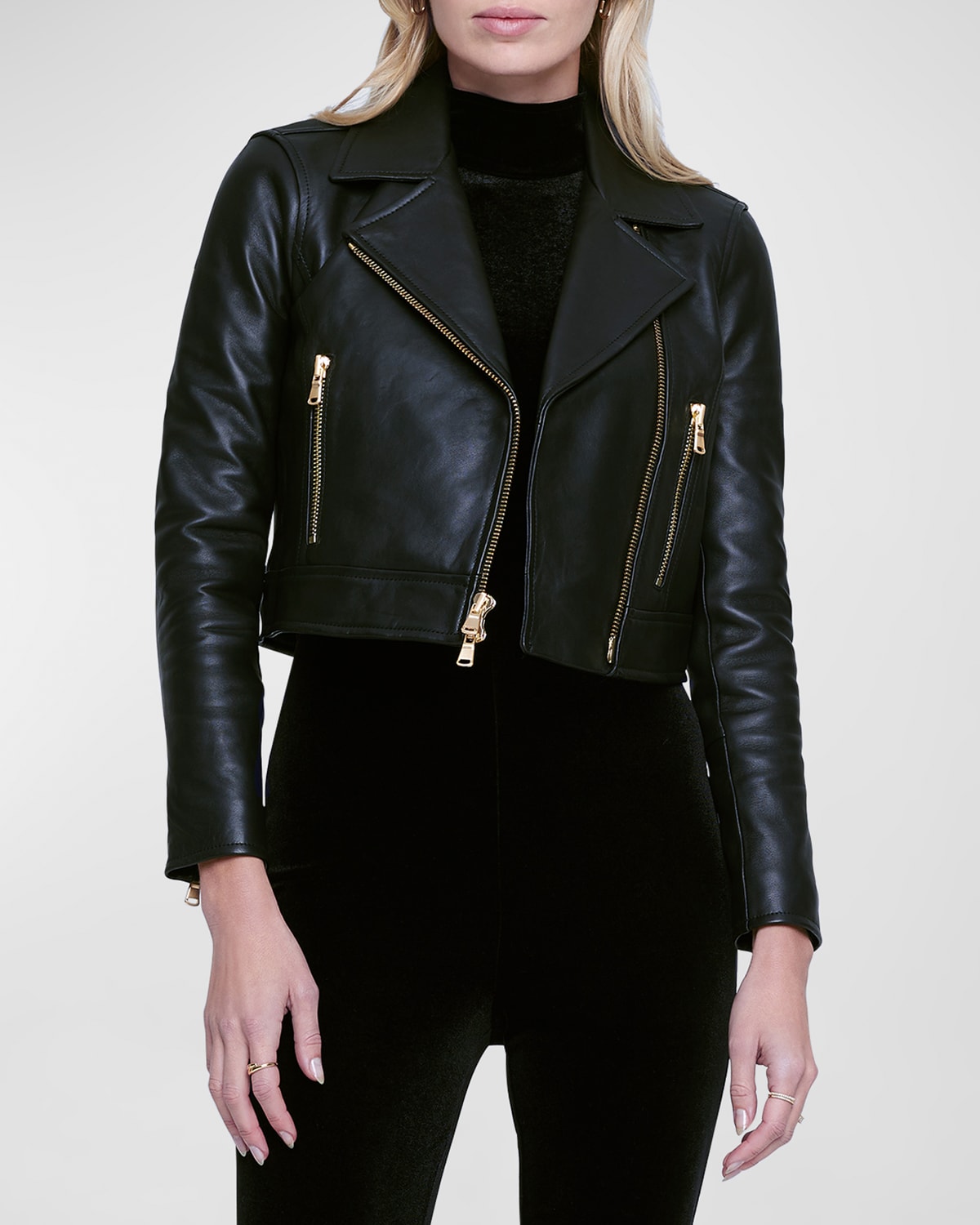 Shop L Agence Onna Cropped Leather Jacket In Black
