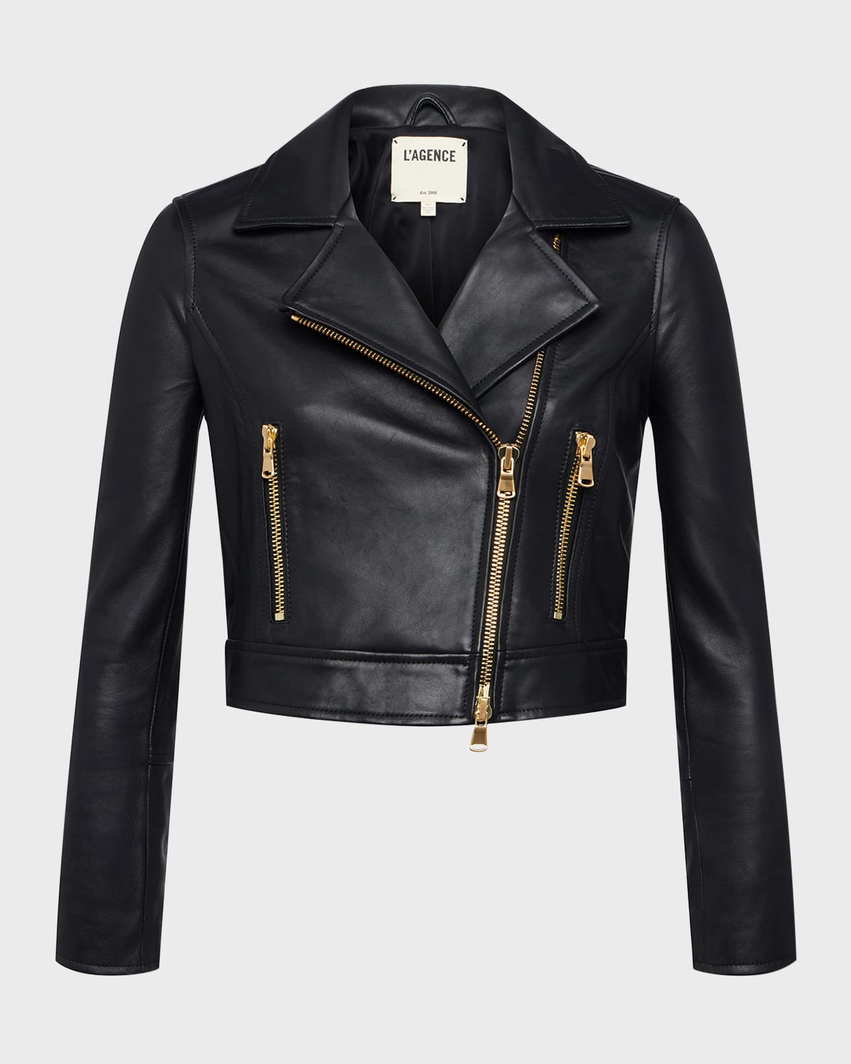 L Agence Onna Cropped Leather Jacket In Black