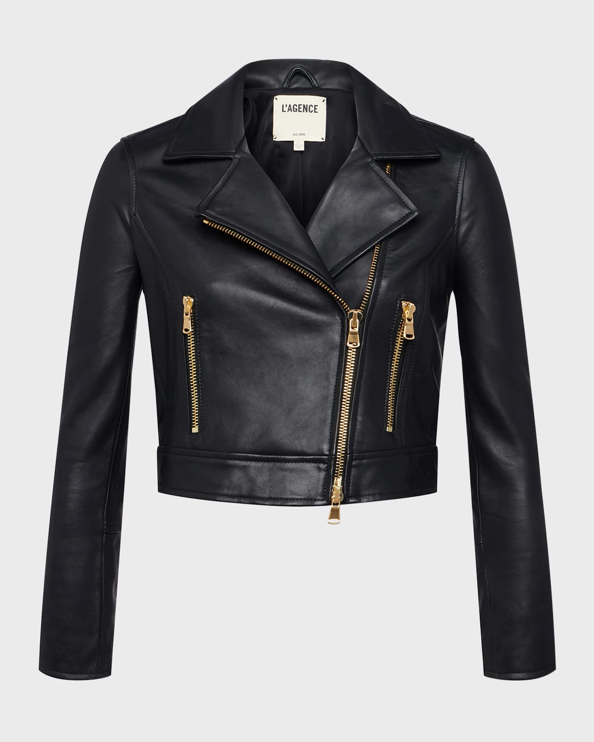 Shop L Agence Onna Cropped Leather Jacket In Black