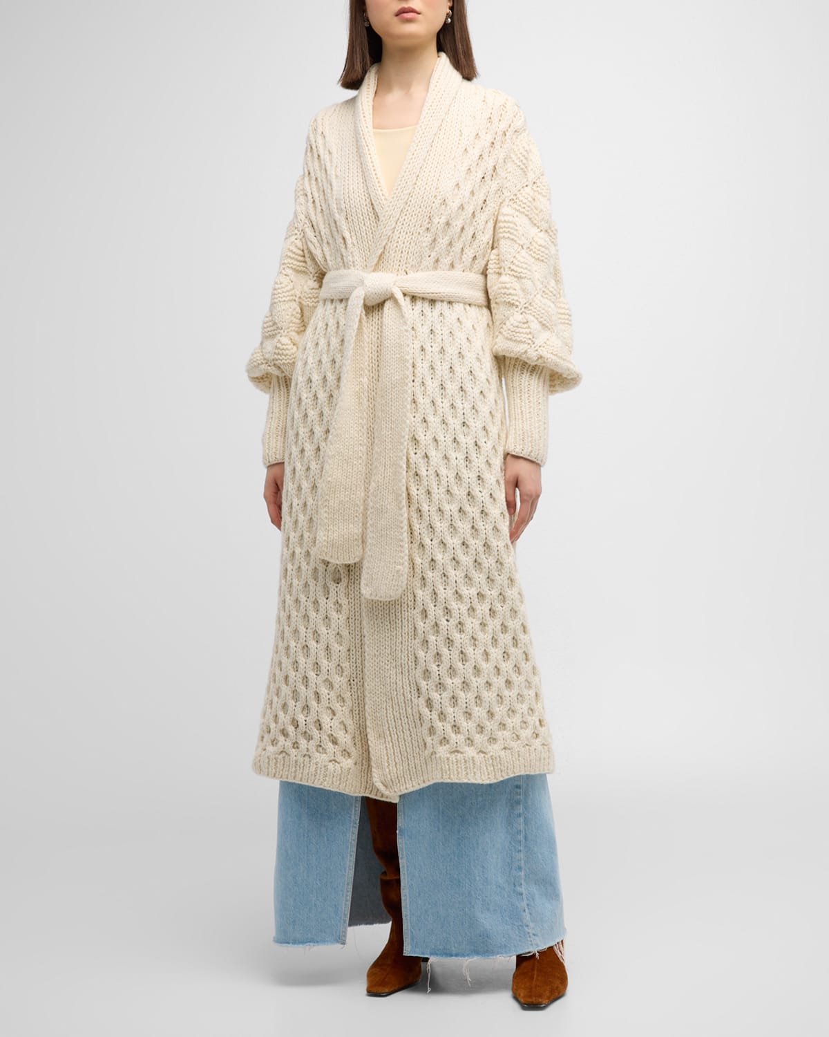 Shop Letanne Julie Handmade Chunky-knit Cashmere Coat In Ivory