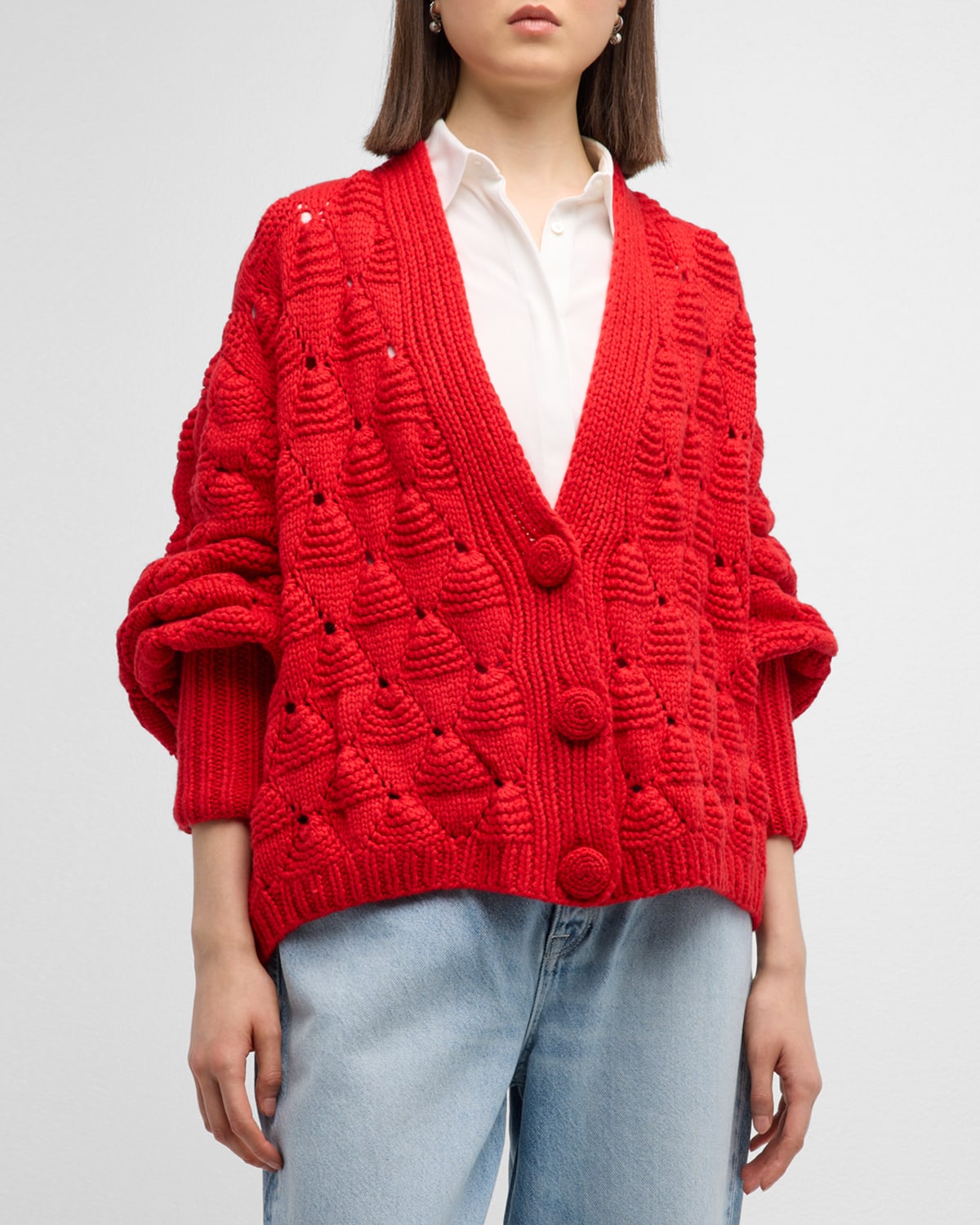 Letanne Ruby Handmade Chunky Cashmere Cardigan In Red