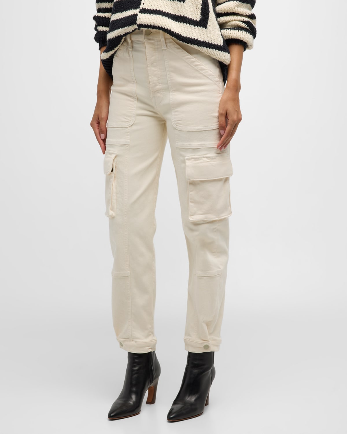 Mother The Curbside Cargo Flood Pants In Egg - Eggnog