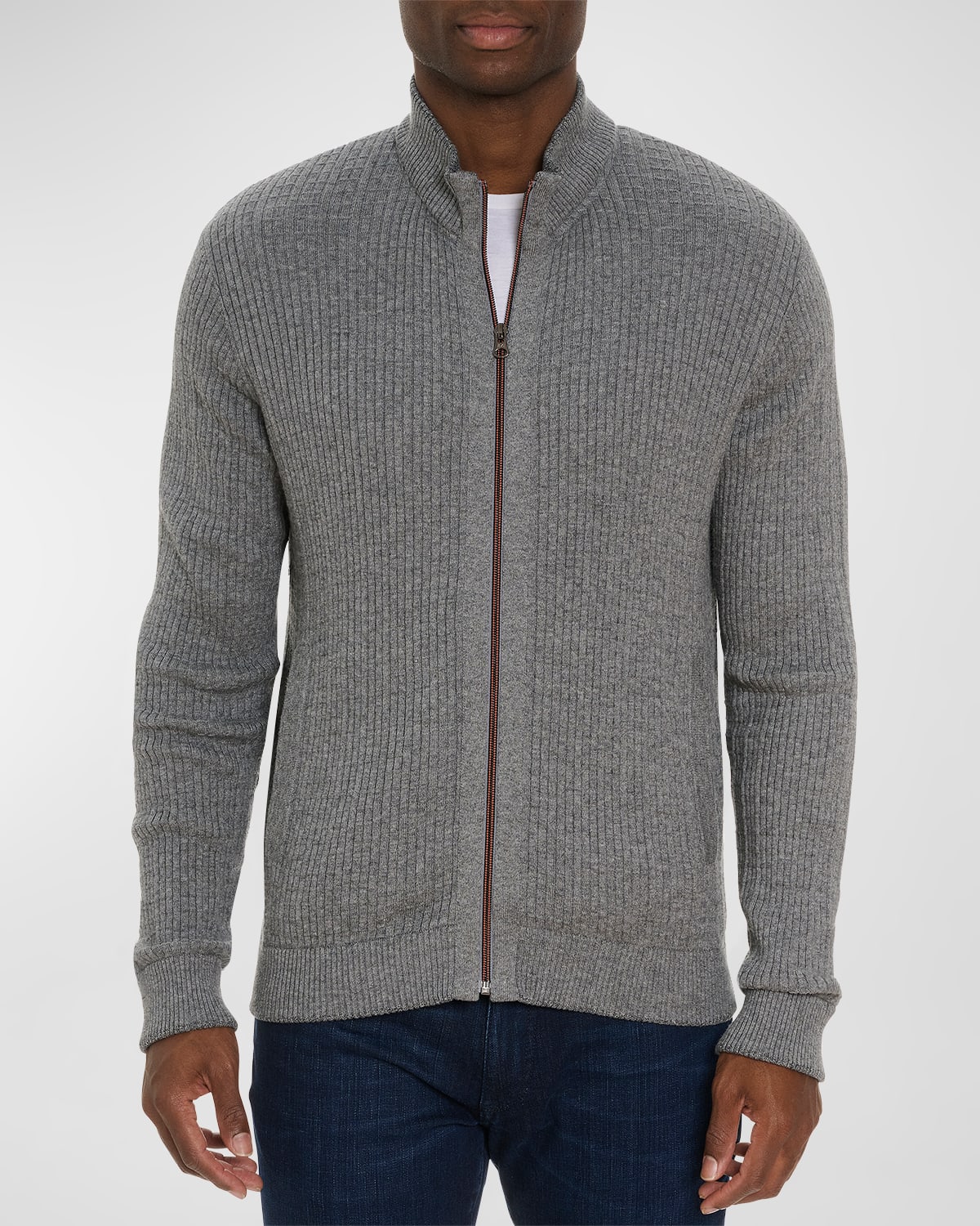Robert Graham Taranto Rib Zip Cardigan In Light Grey