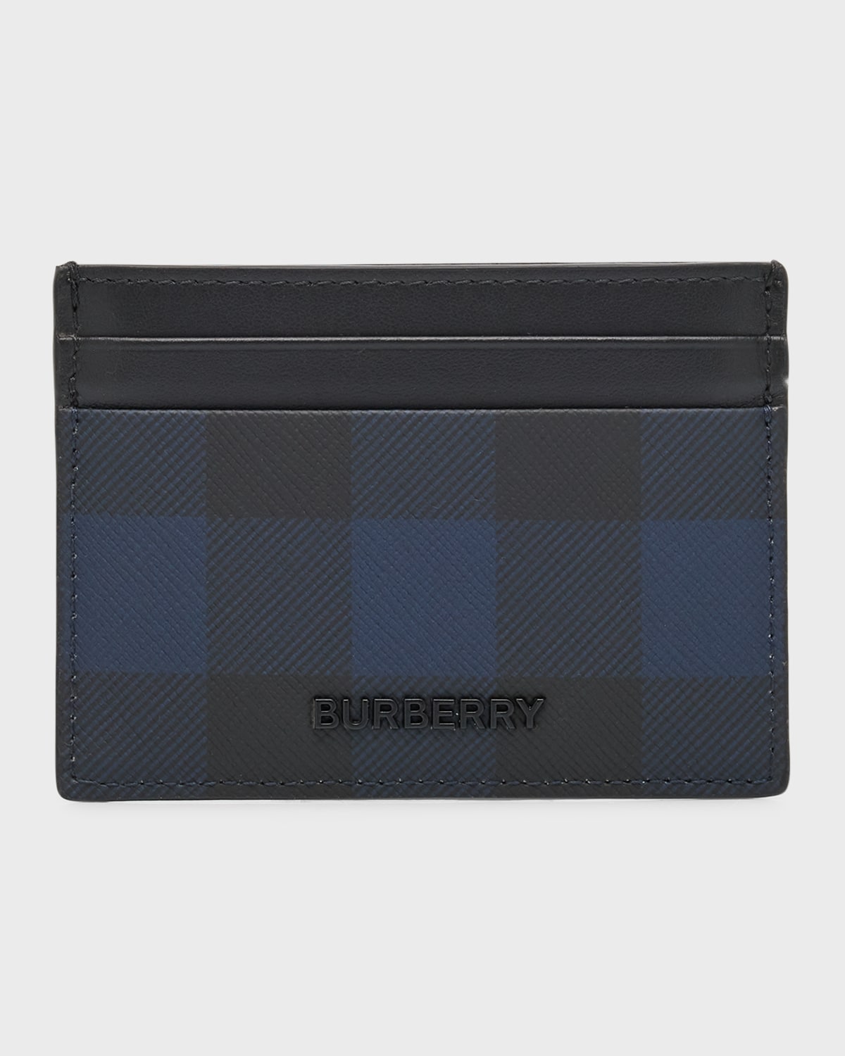 Burberry Men's Sandon Check And Leather Card Holder In Navy Check