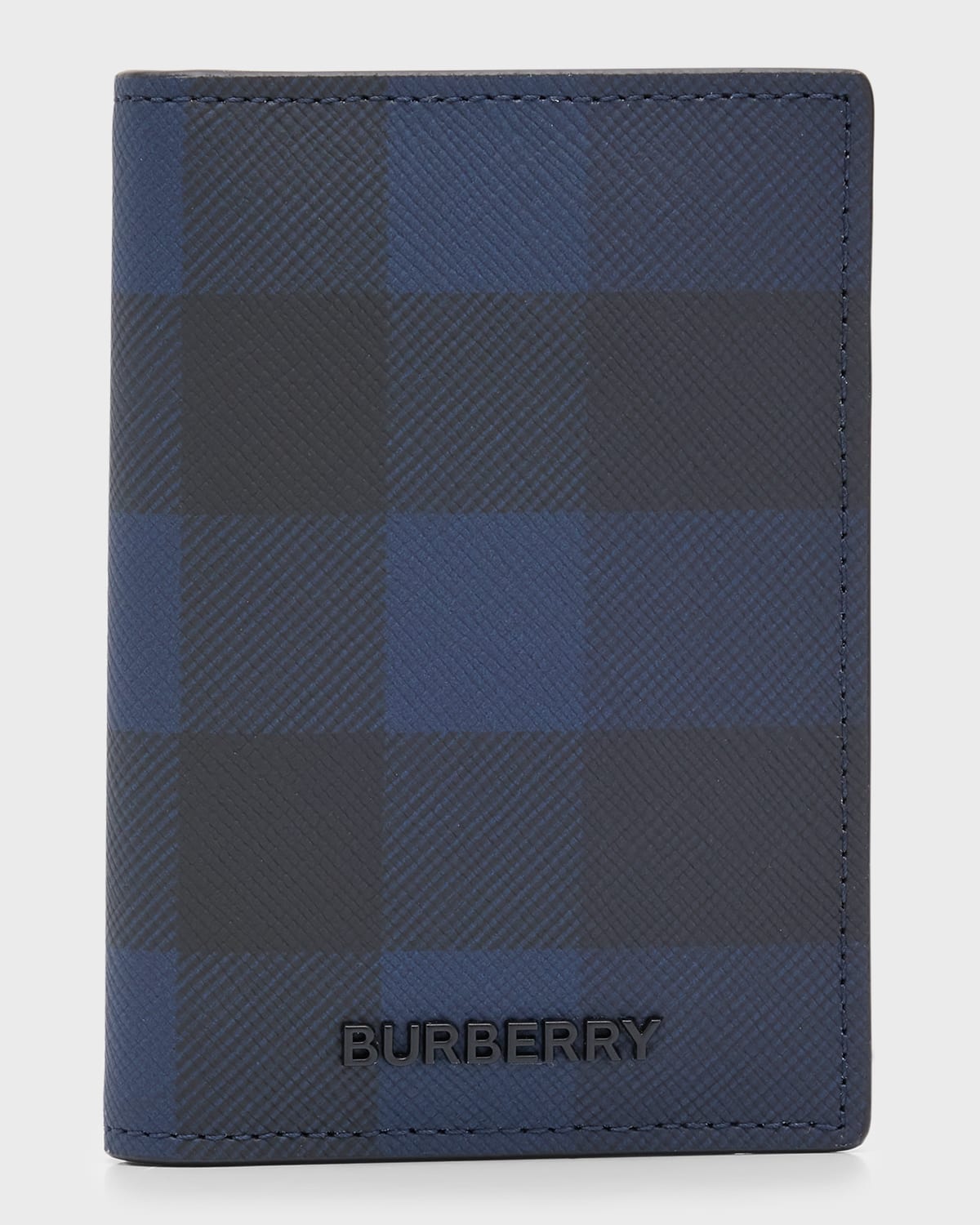 Shop Burberry Men's Bateman London Check Bifold Card Holder In Navy Check