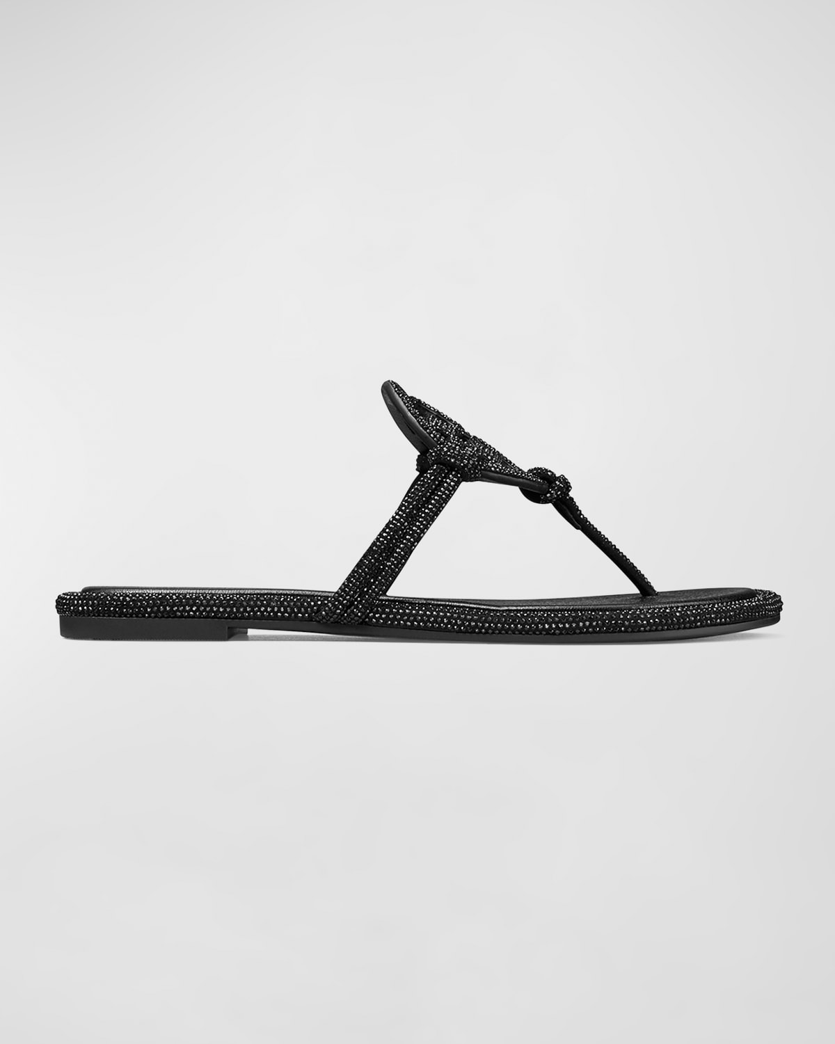 Shop Tory Burch Miller Pave Logo Thong Sandals In Perfect Black