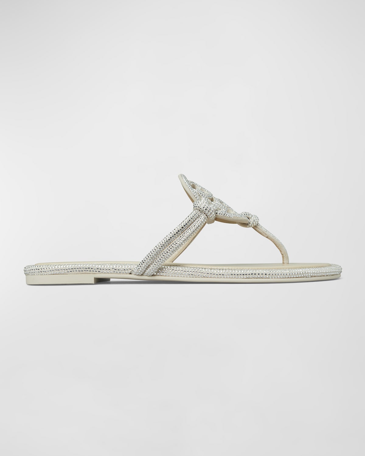 Shop Tory Burch Miller Pave Logo Thong Sandals In Stone Gray
