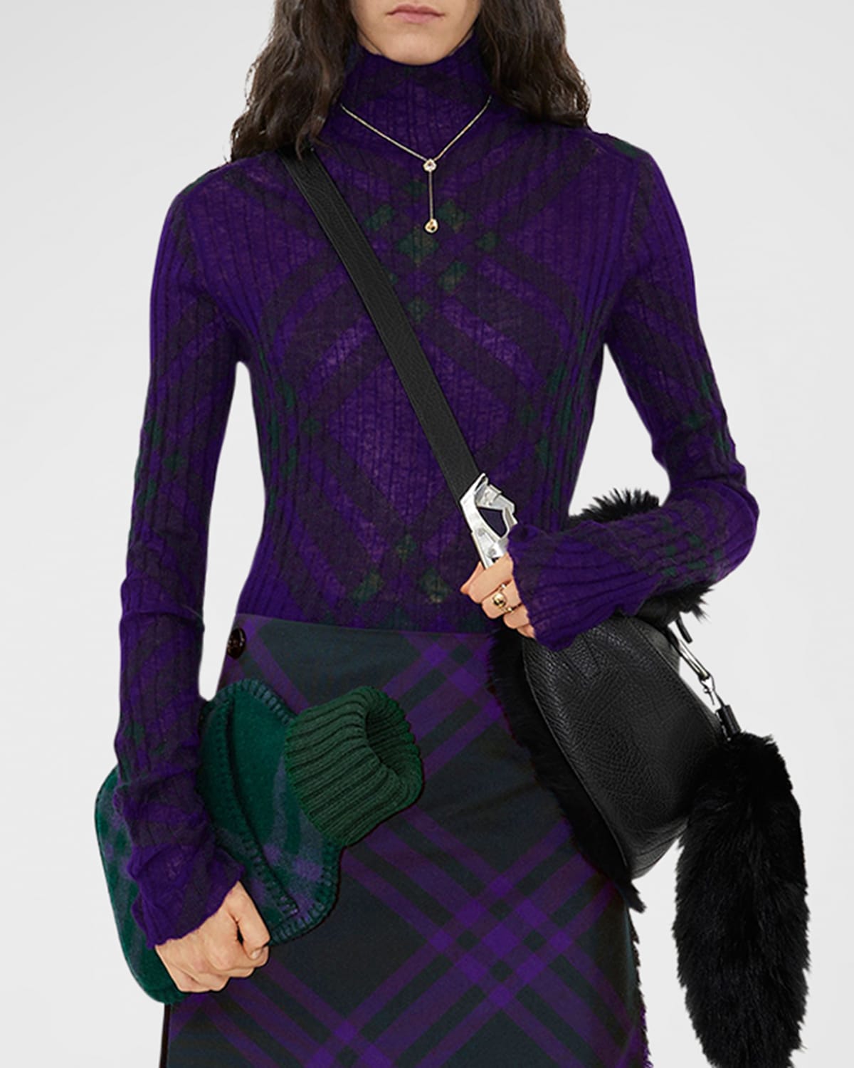 Shop Burberry Signature Check Wool Knit Turtleneck In Royal Ip Check