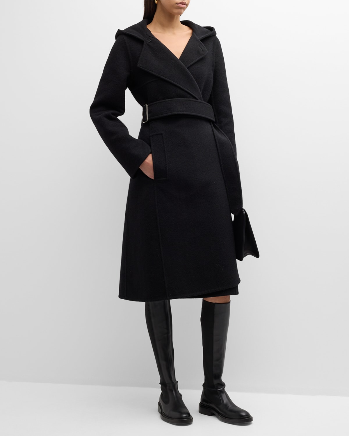 Burberry Belted Wool-cashmere Hooded Coat In Black