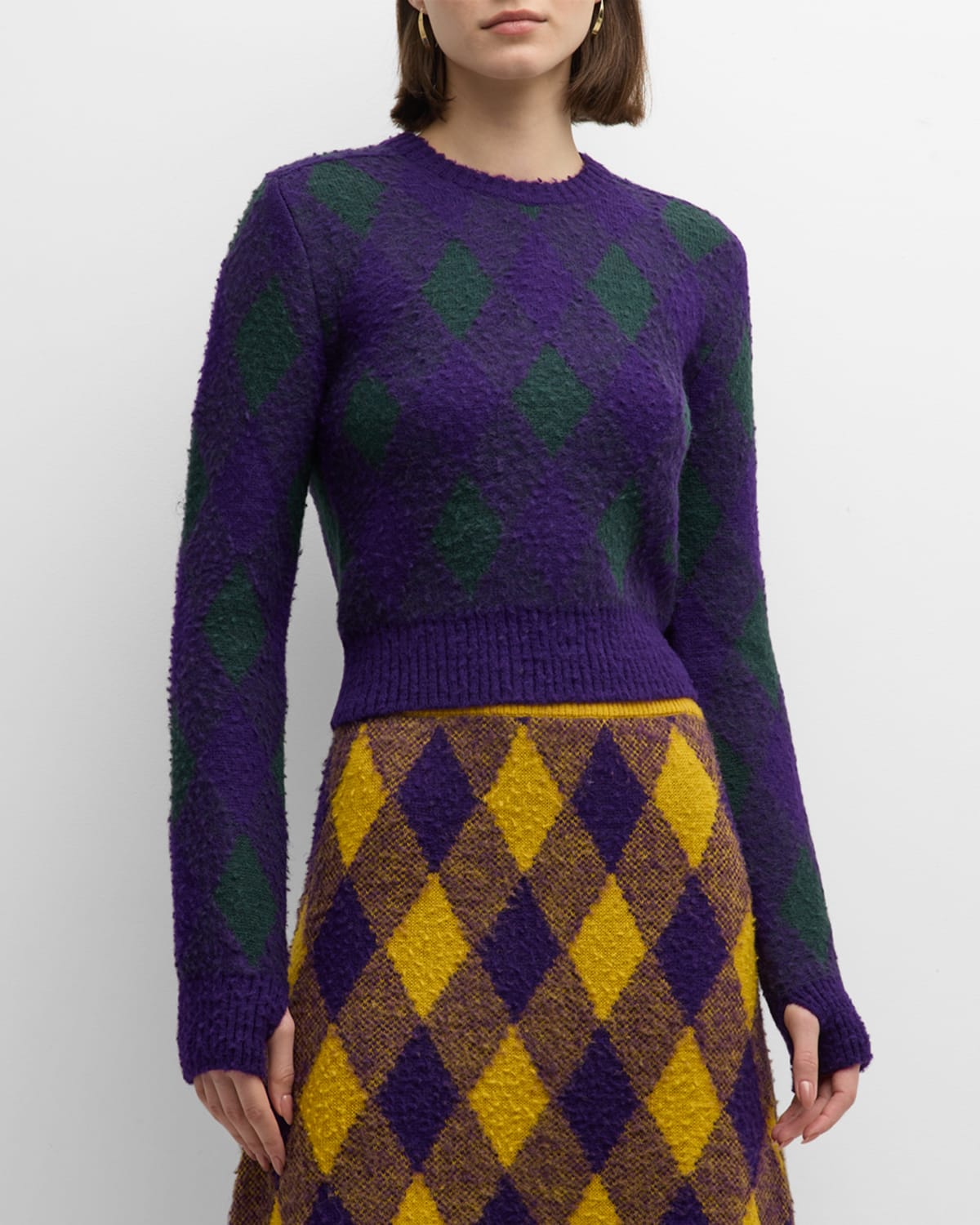 BURBERRY CHECK KNIT LONG-SLEEVE THUMBHOLE SWEATER