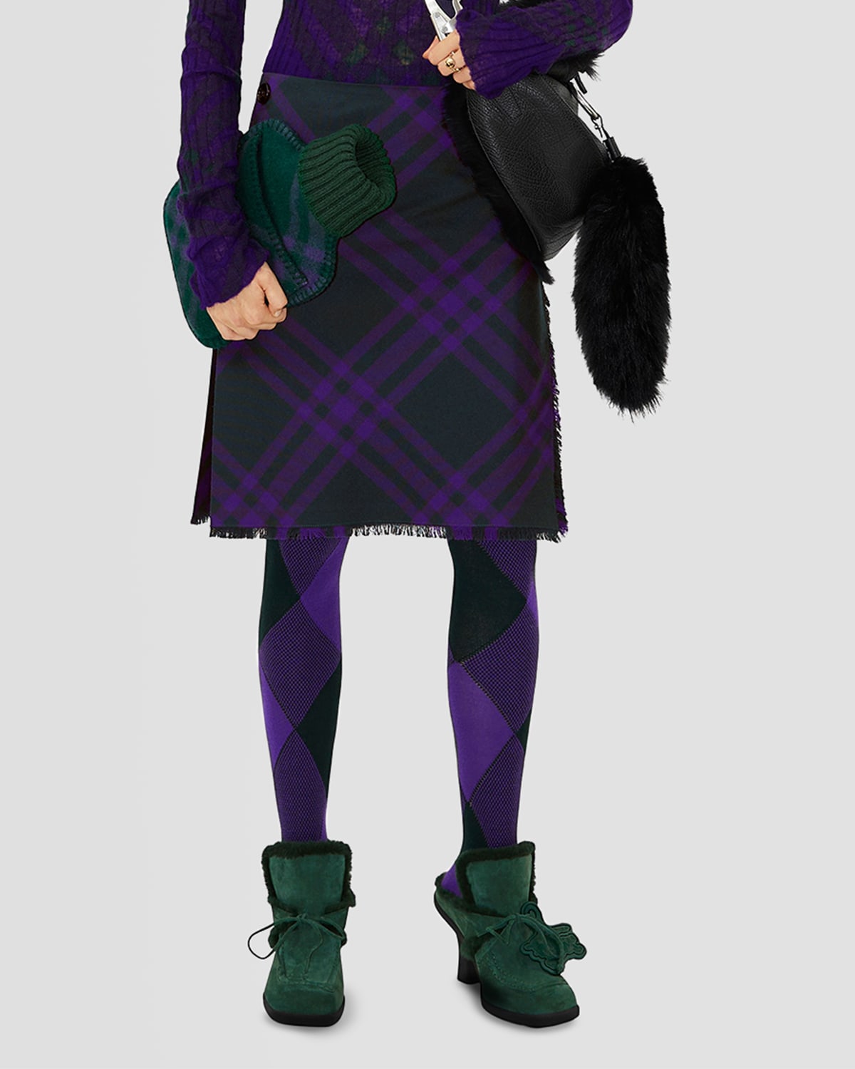 Burberry Check Print Kilt With Belted Detail In Deep Royal Ip Che