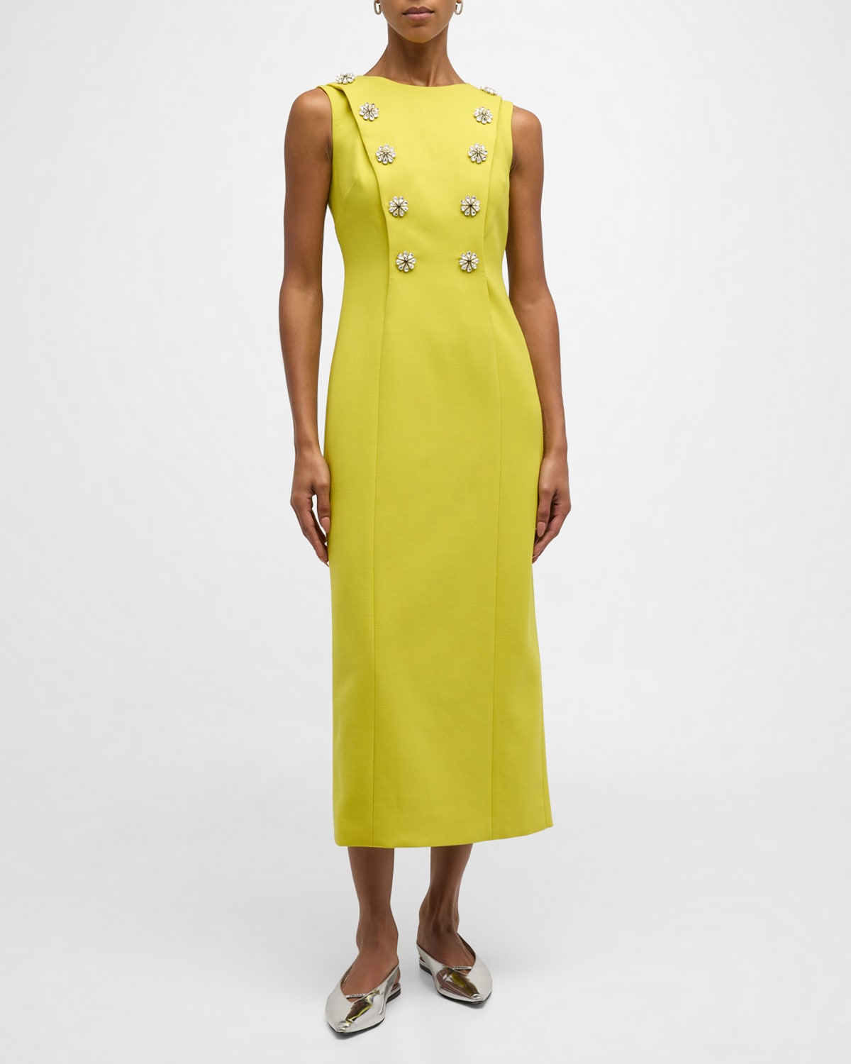 ADAM LIPPES BUTTON EMBELLISHED DOUBLE-FACE WOOL DRESS