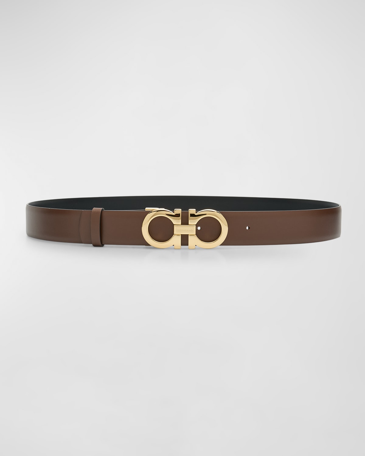 Ferragamo Gancini Reversible Leather Belt In Cocoa Brown Nero