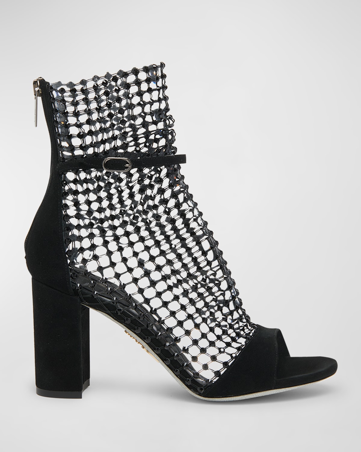 Shop René Caovilla Galaxia Crystal Net Block-heel Sandals In Black