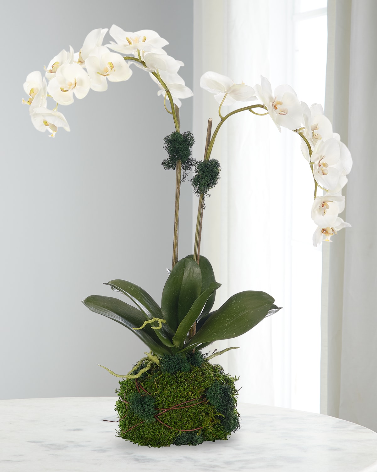 Ndi Phalaenopsis Orchid 25" Faux Floral Arrangement In Moss Ball In Green