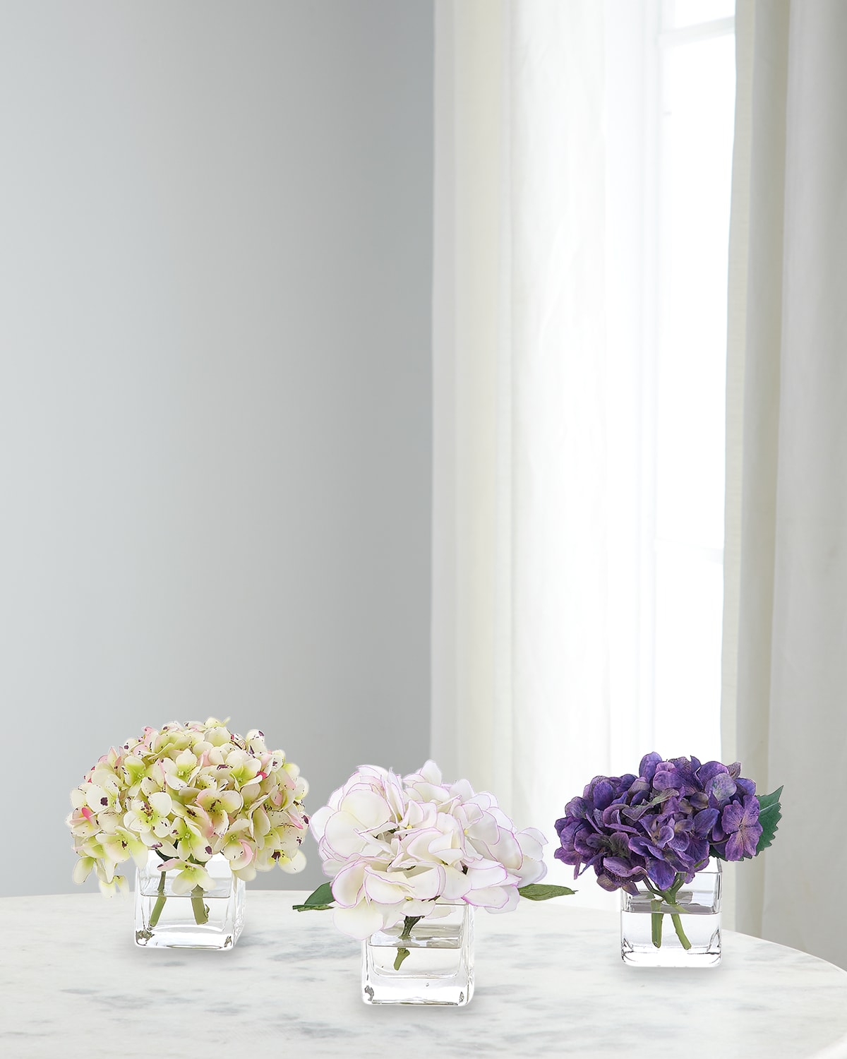 Ndi Hydrangea 6" Faux Floral Arrangement In Glass Cube, Set Of 3 In Multi