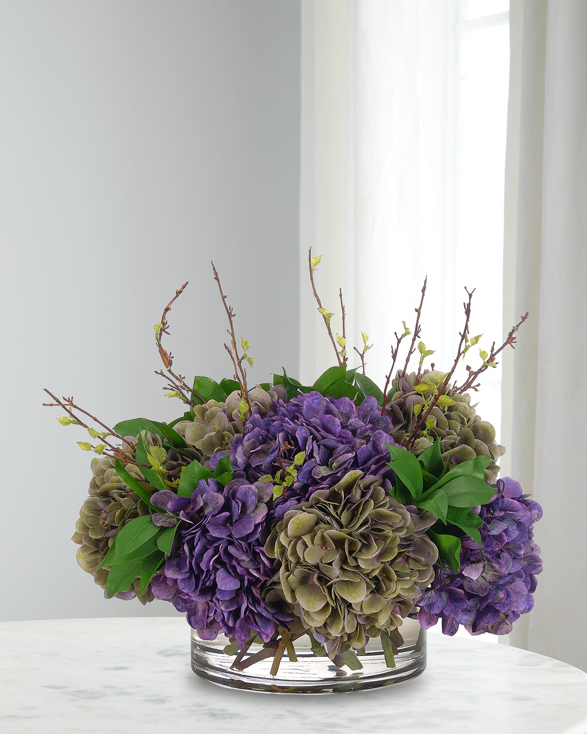 Ndi Hydrangea 17" Faux Floral Arrangement In Glass Bowl In Multi