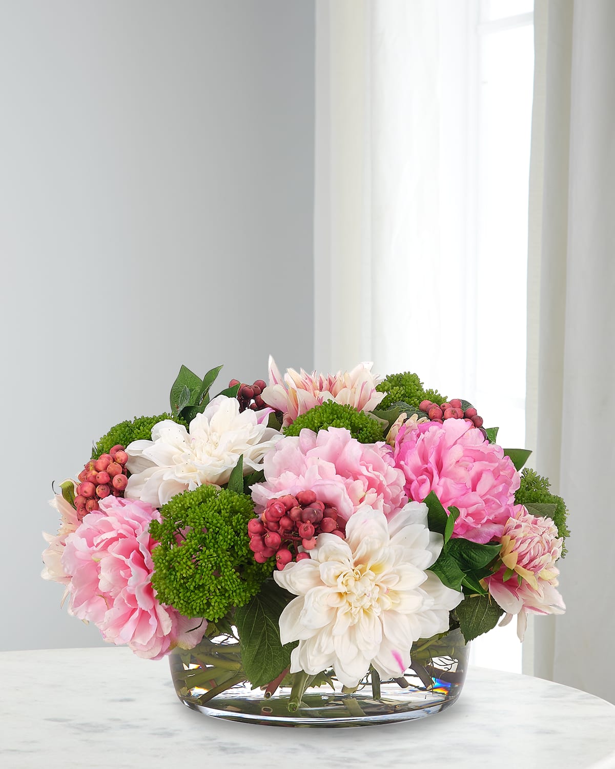 Ndi Dahlia And Peony 10" Faux Floral Arrangement In Glass Bowl In Multi