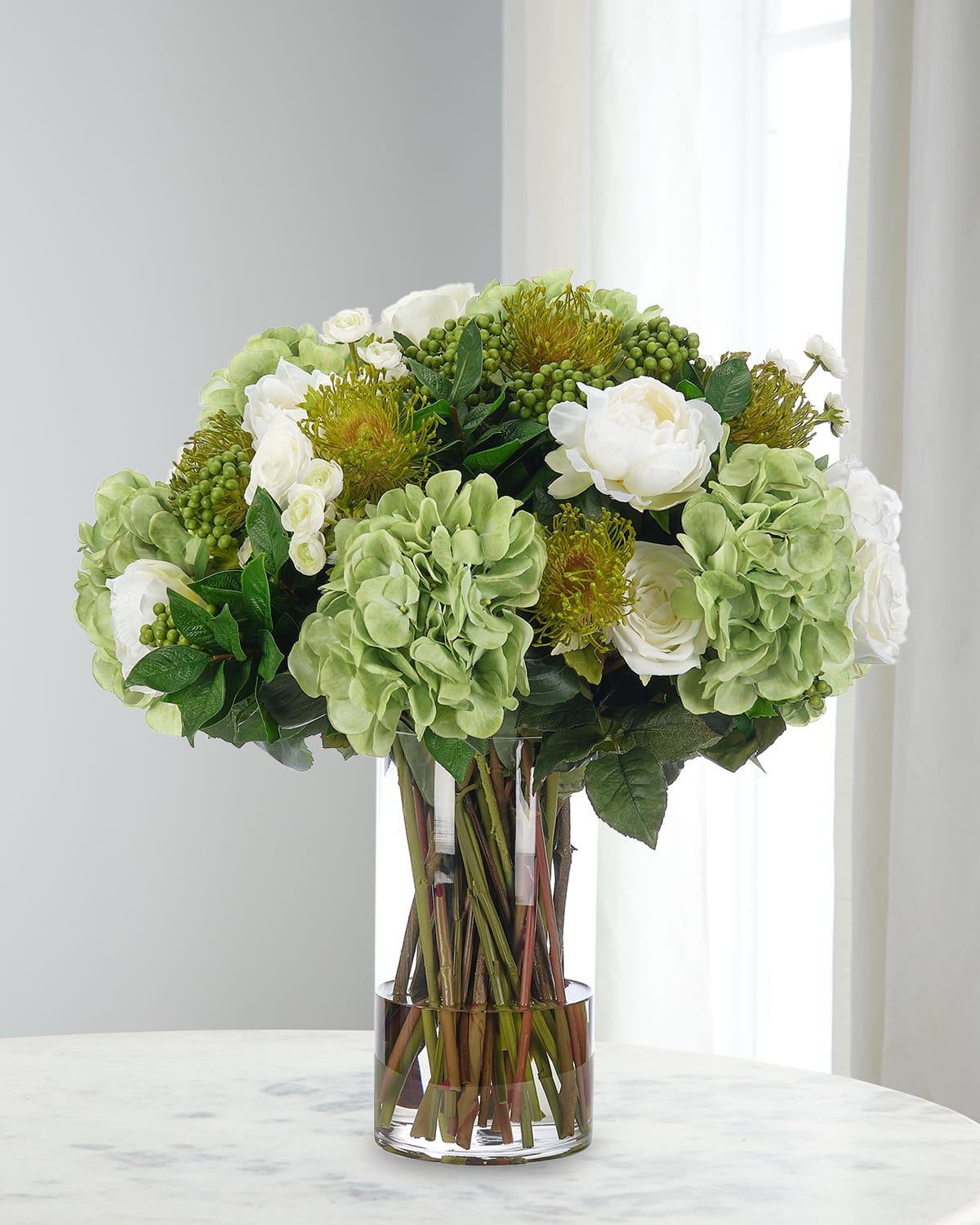 Ndi Roses And Hydrangeas 15" Faux Floral Arrangement In Glass Cylinder In Multi