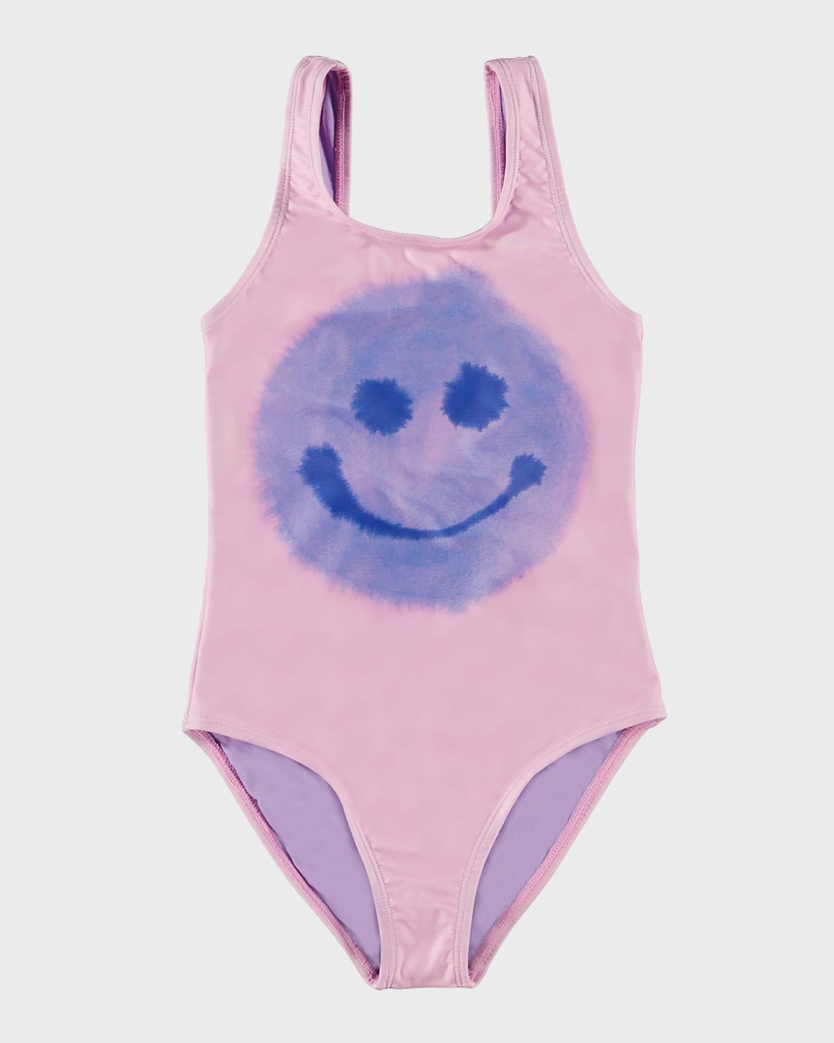 Shop Molo Girl's Nika Printed Low Back Swimsuit In Lilac Smile