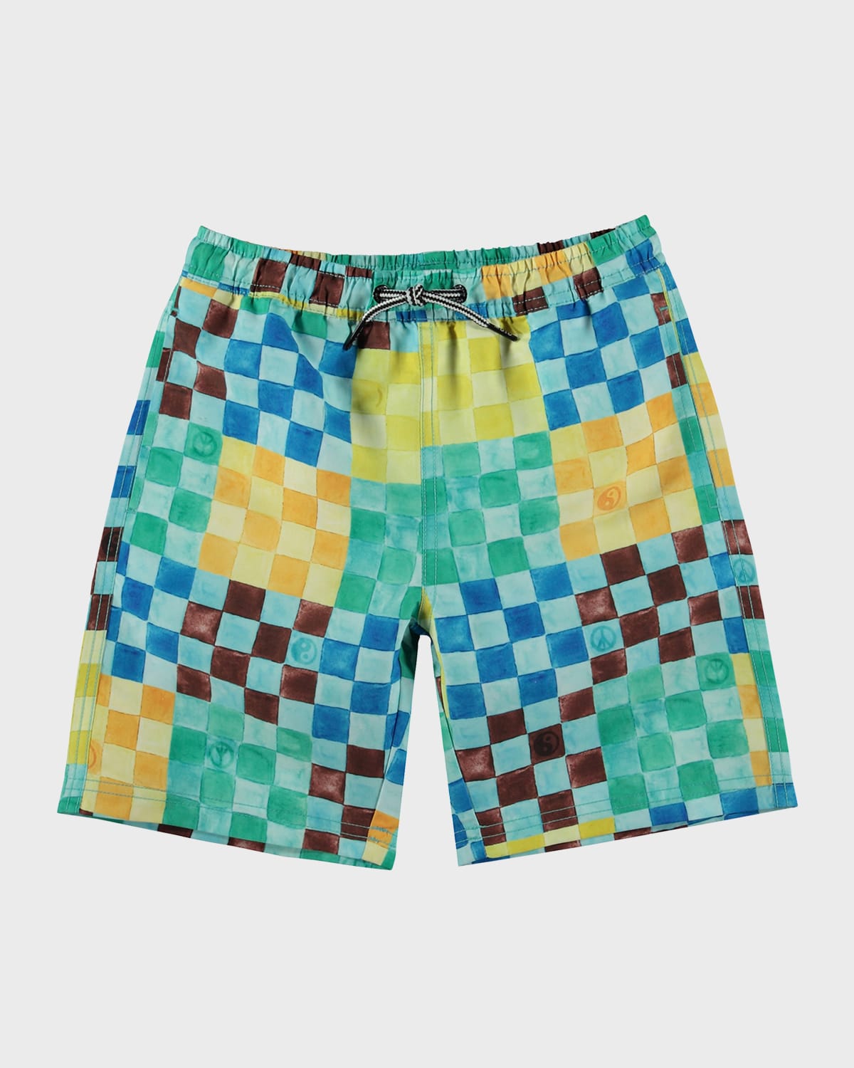 Molo Kids' Boy's Nilson Printed Swim Shorts In Big Check