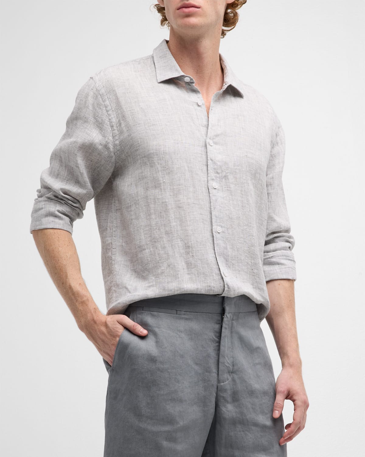 Orlebar Brown Giles Linen Cls Ii Shirt In Graphite/white