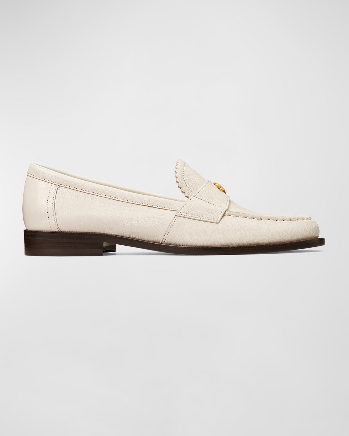 Shop Tory Burch Perri Leather Mini Medallion Loafers In New Cream