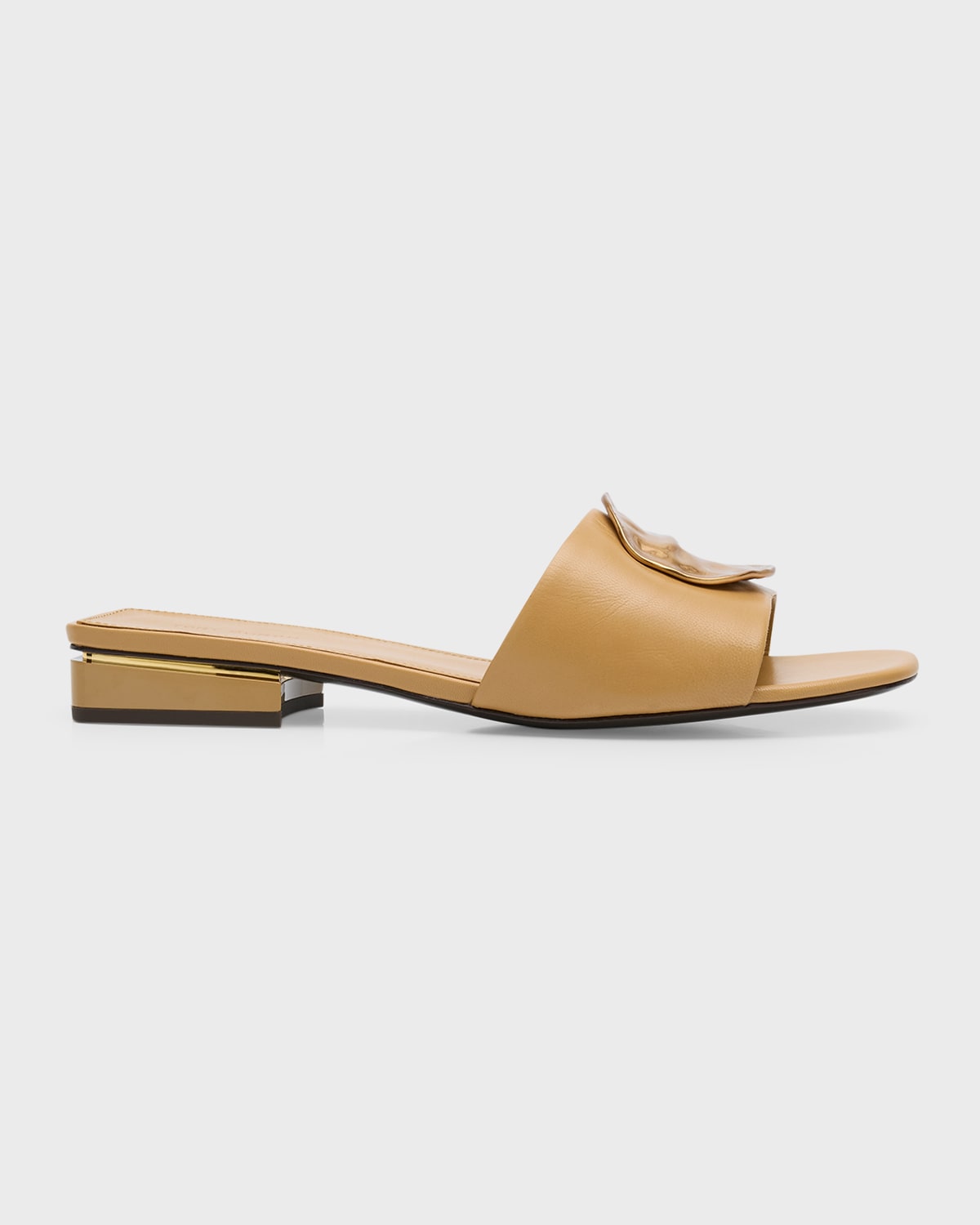 TORY BURCH PATOS DISC LEATHER SLIDE SANDALS
