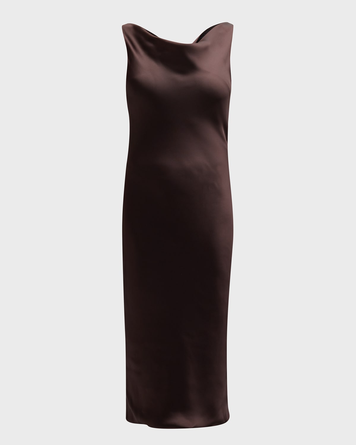 Norma Kamali Maria Sleeveless Cowl-neck Satin Midi Dress In Chocolate