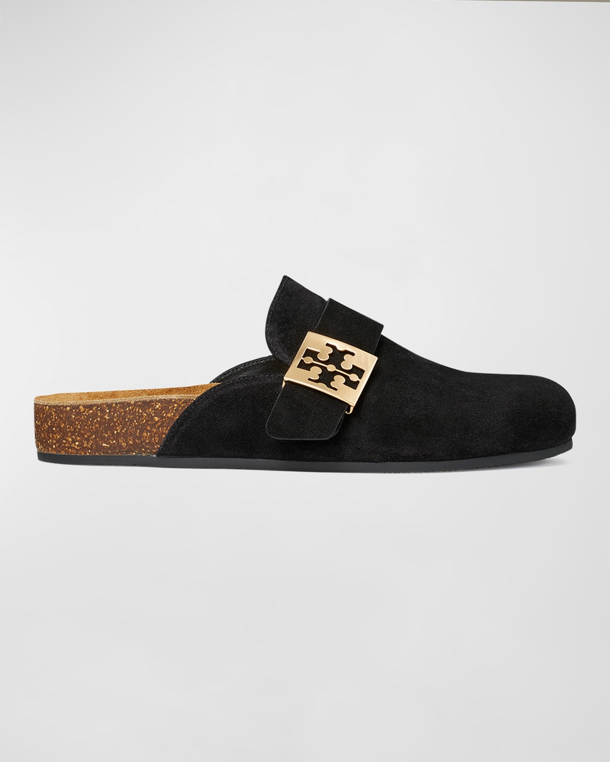 Tory Burch Mellow Suede Buckle Slide Mules In Perfect Black
