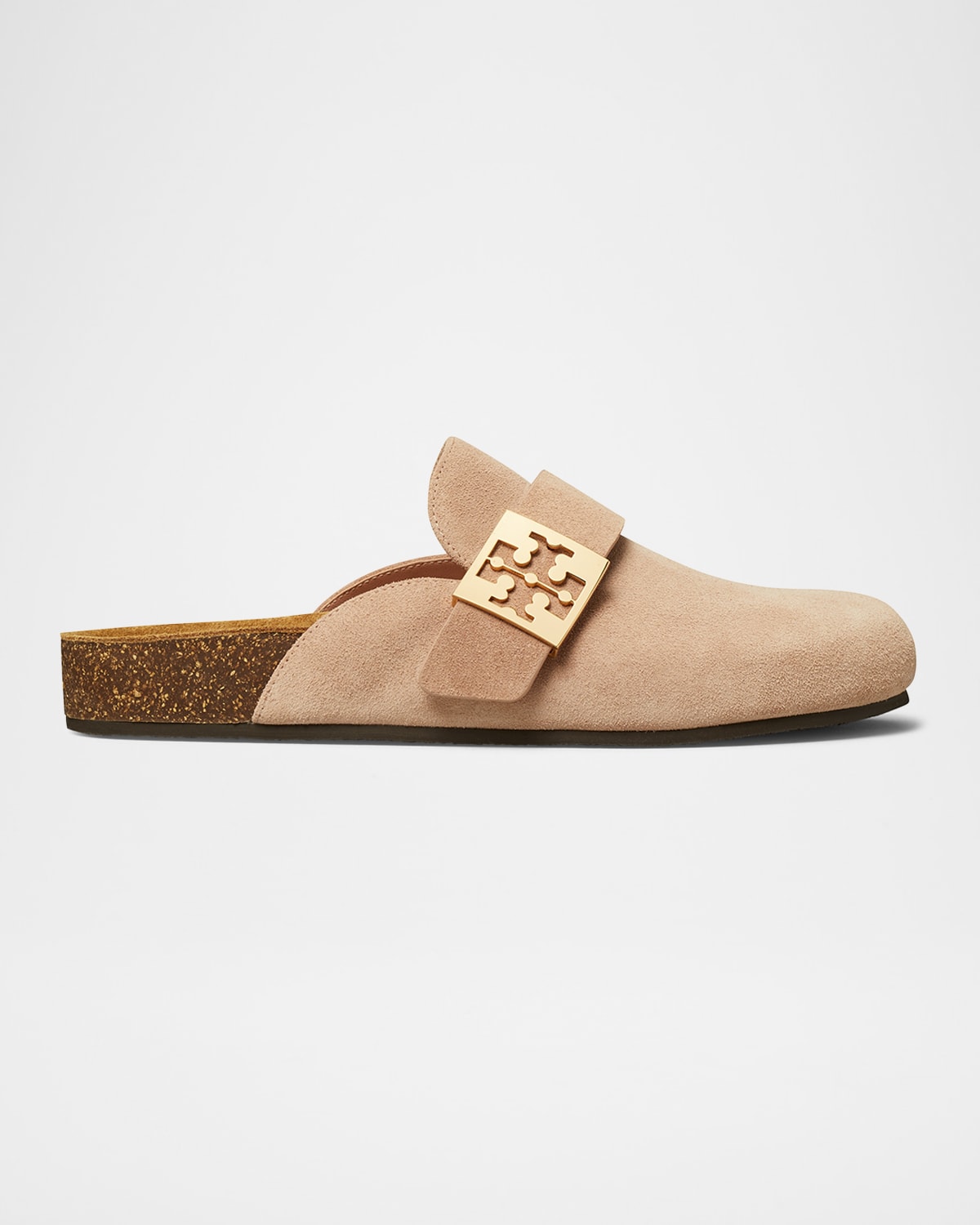 TORY BURCH MELLOW SUEDE BUCKLE SLIDE MULES 