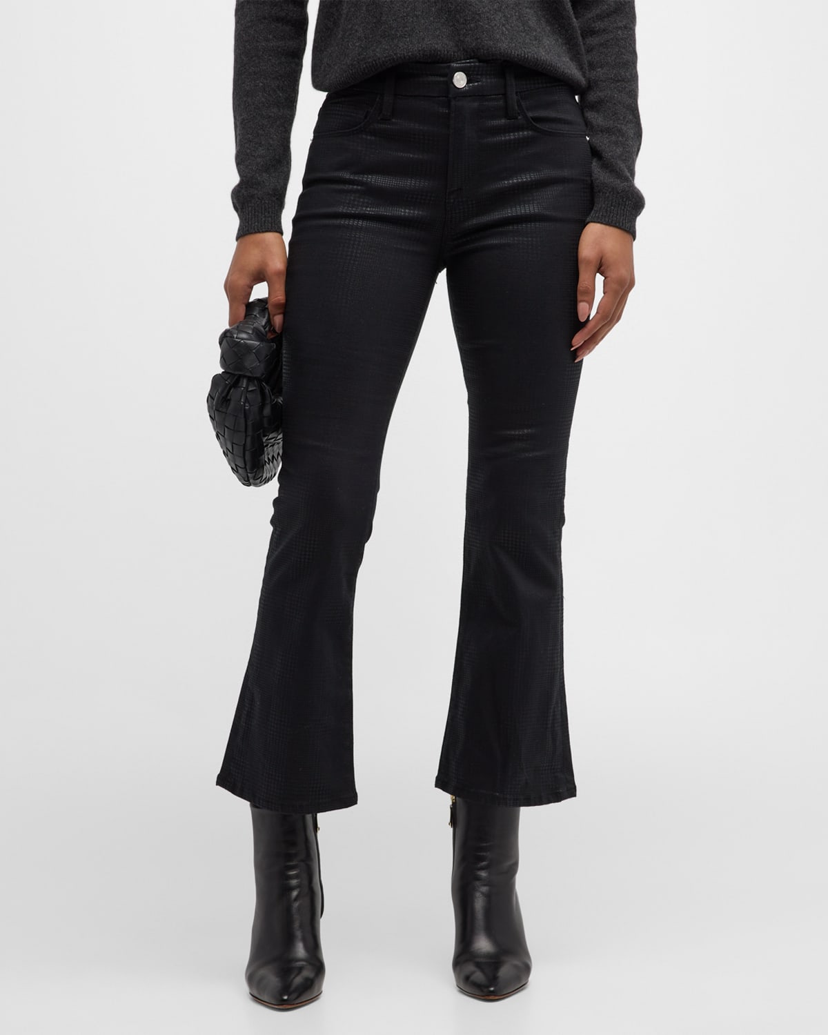 Shop Frame Le Crop Mini Bootcut Coated Jeans In Houndstooth Shine