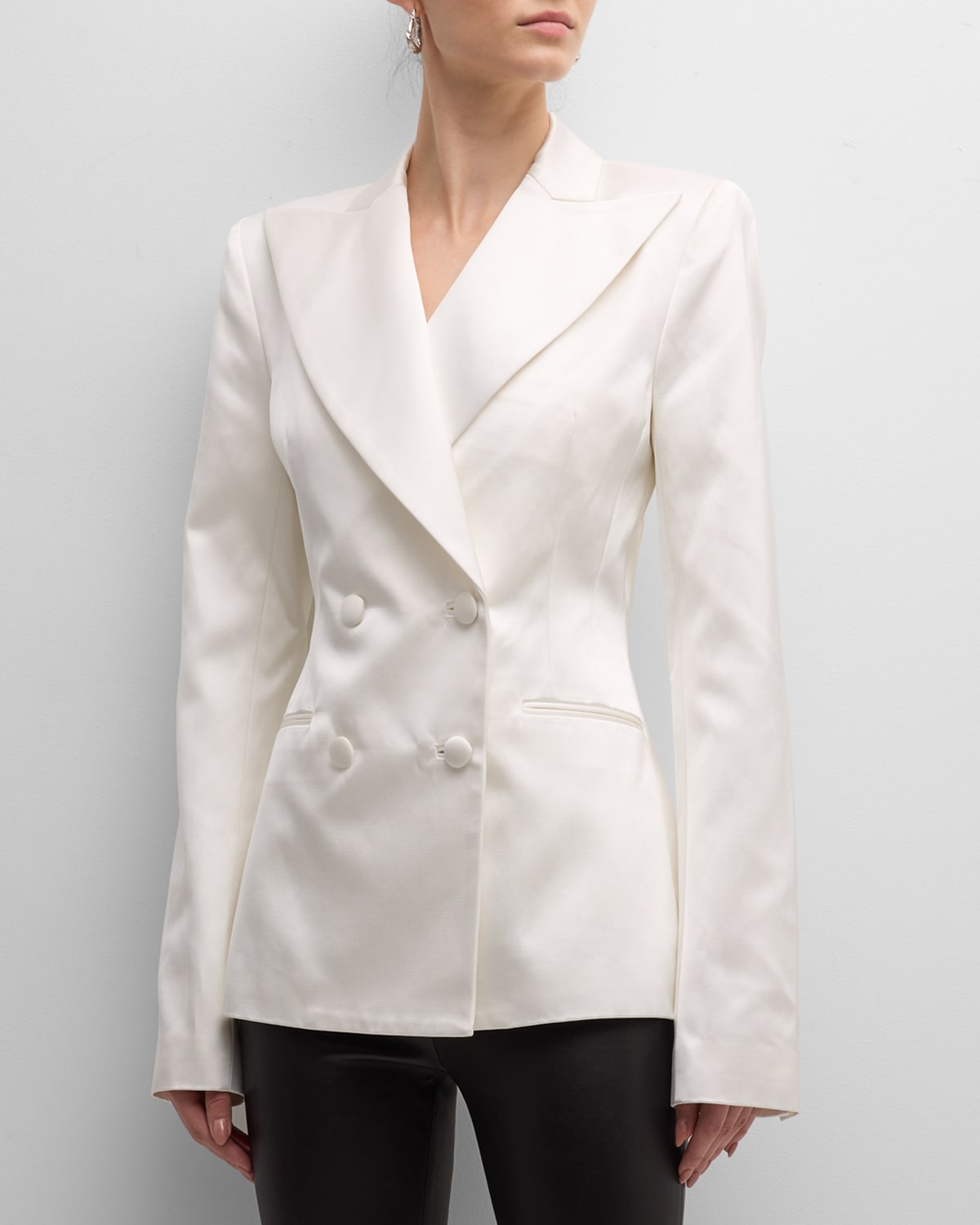 Shop Laquan Smith Double-breasted Satin Suiting Jacket In Ivory