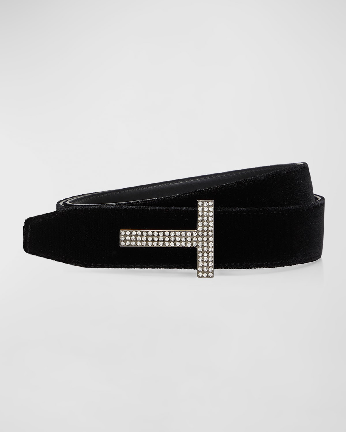 Shop Tom Ford Crystal-embellished Velvet Belt In Black