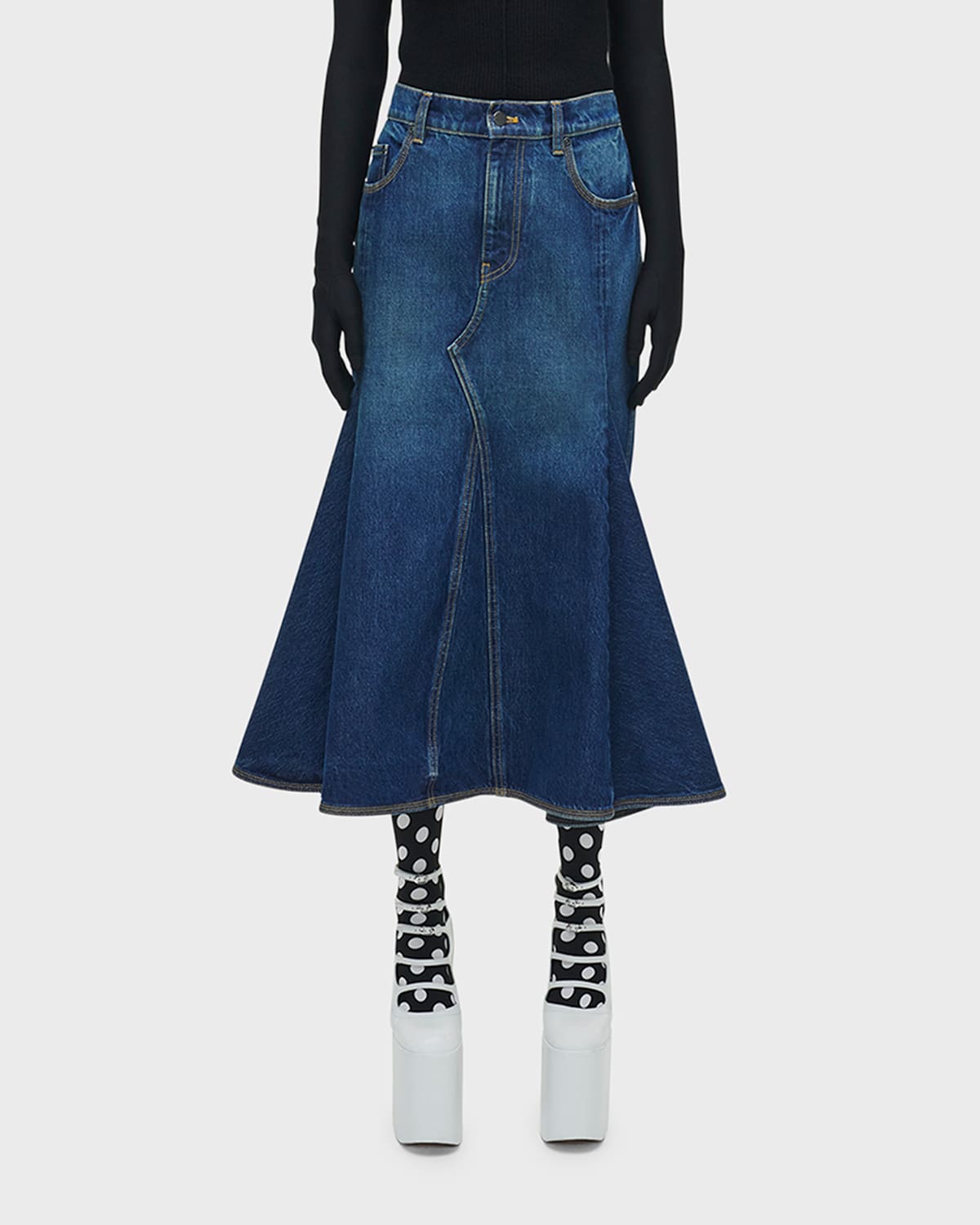 Marc Jacobs Panelled Denim Midi Skirt In Blue