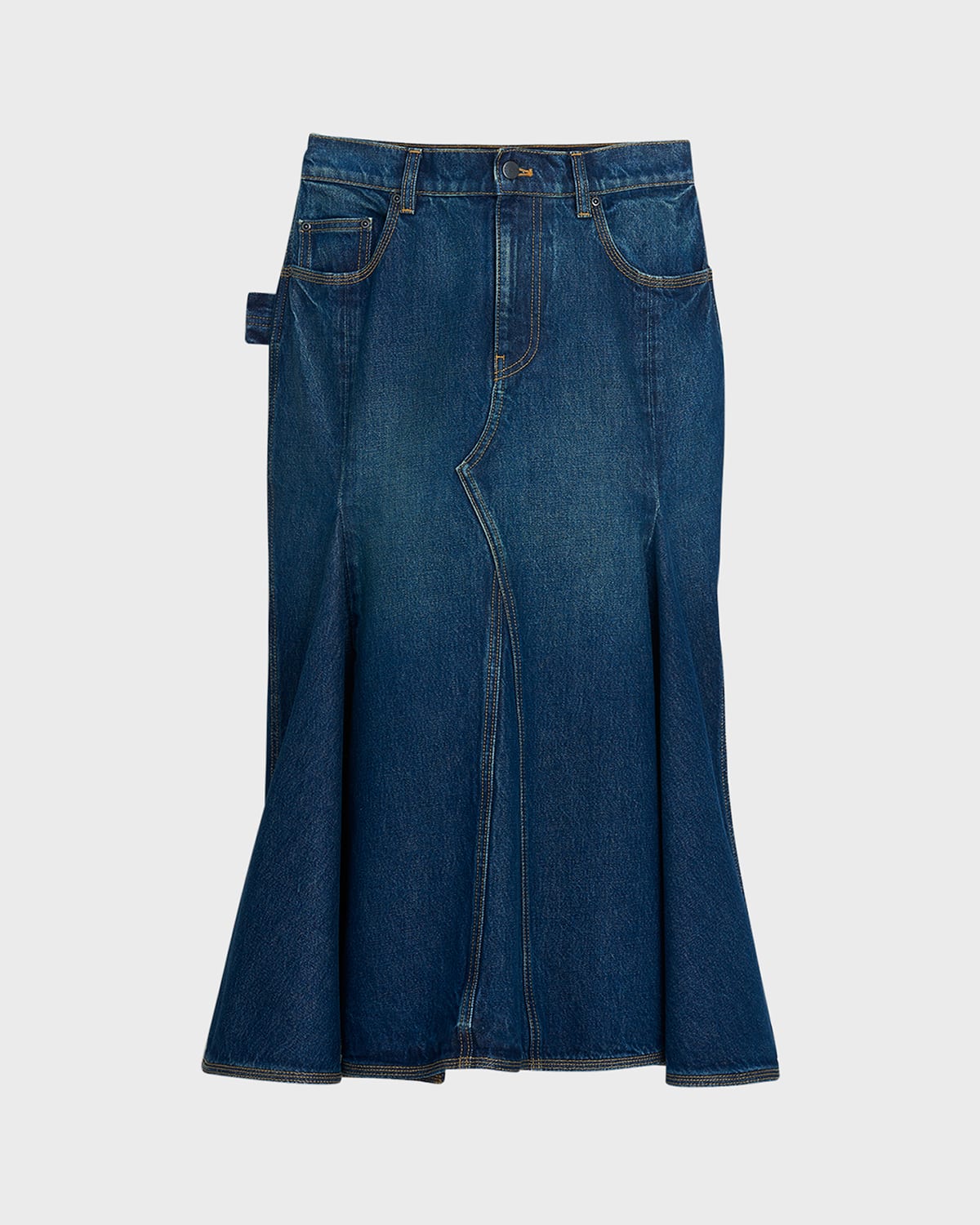 MARC JACOBS PANELED DENIM MIDI SKIRT WITH PLEATING