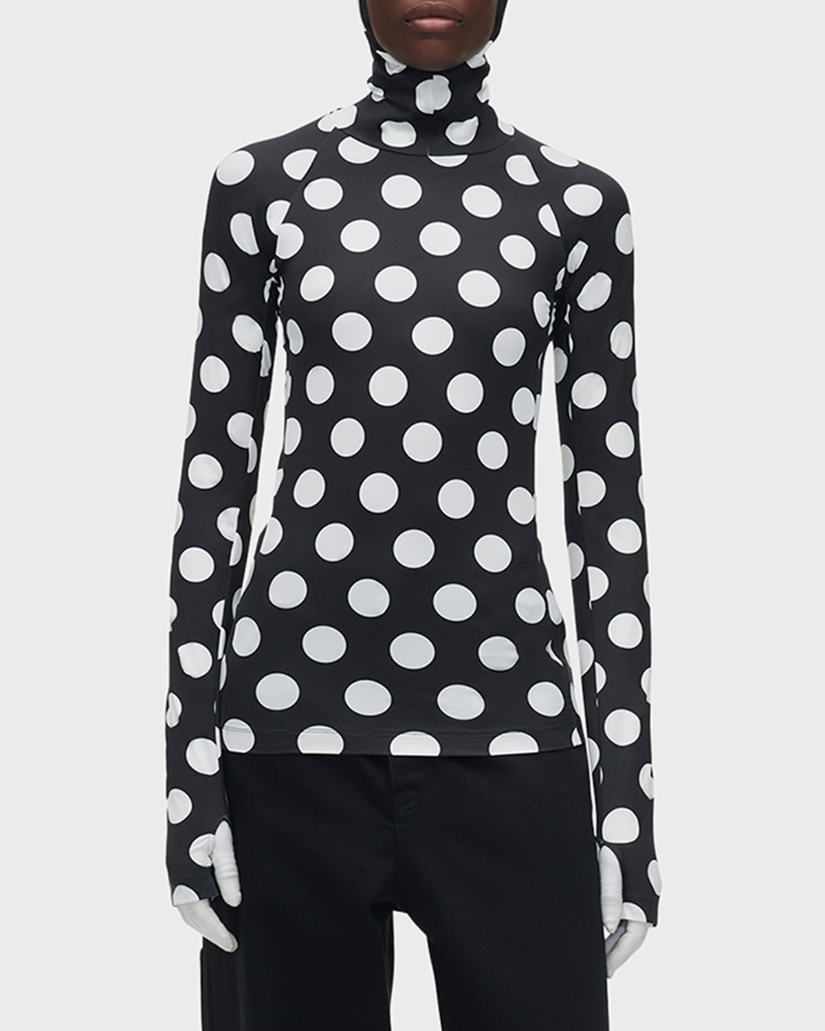 Shop Marc Jacobs Spots-print Hooded Long-sleeve Top In Black White