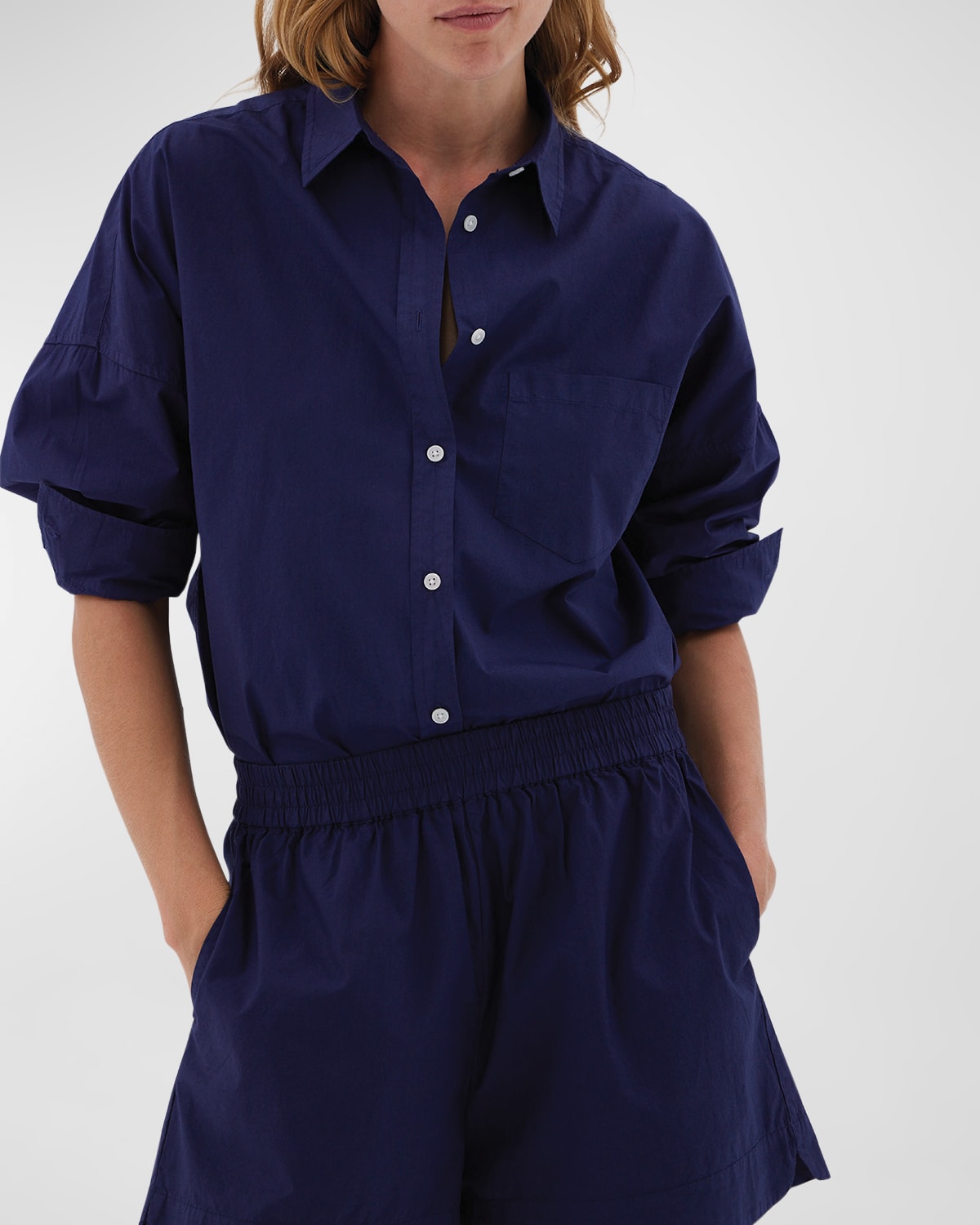 Lmnd Chiara Garment-dyed Cotton Poplin Shorts In Navy