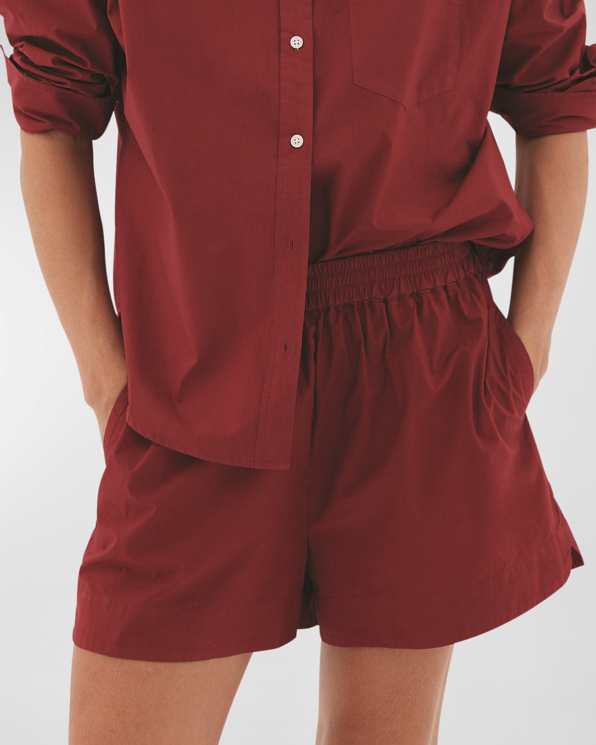 Lmnd Chiara Garment-dyed Cotton Poplin Shorts In Rust