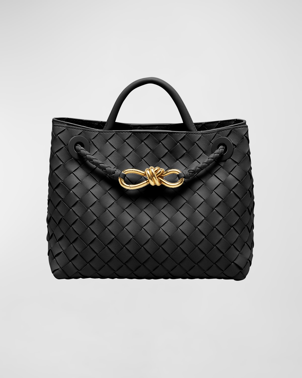 Bottega Veneta Andiamo Small Intreccio Top-handle Bag In Black-m Brass