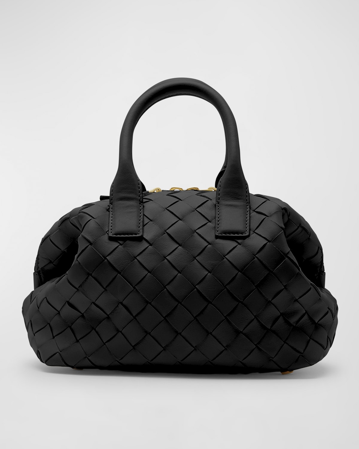 Bottega Veneta Bauletto Mini Intrecciato Top-handle Bag In Black-m Brass