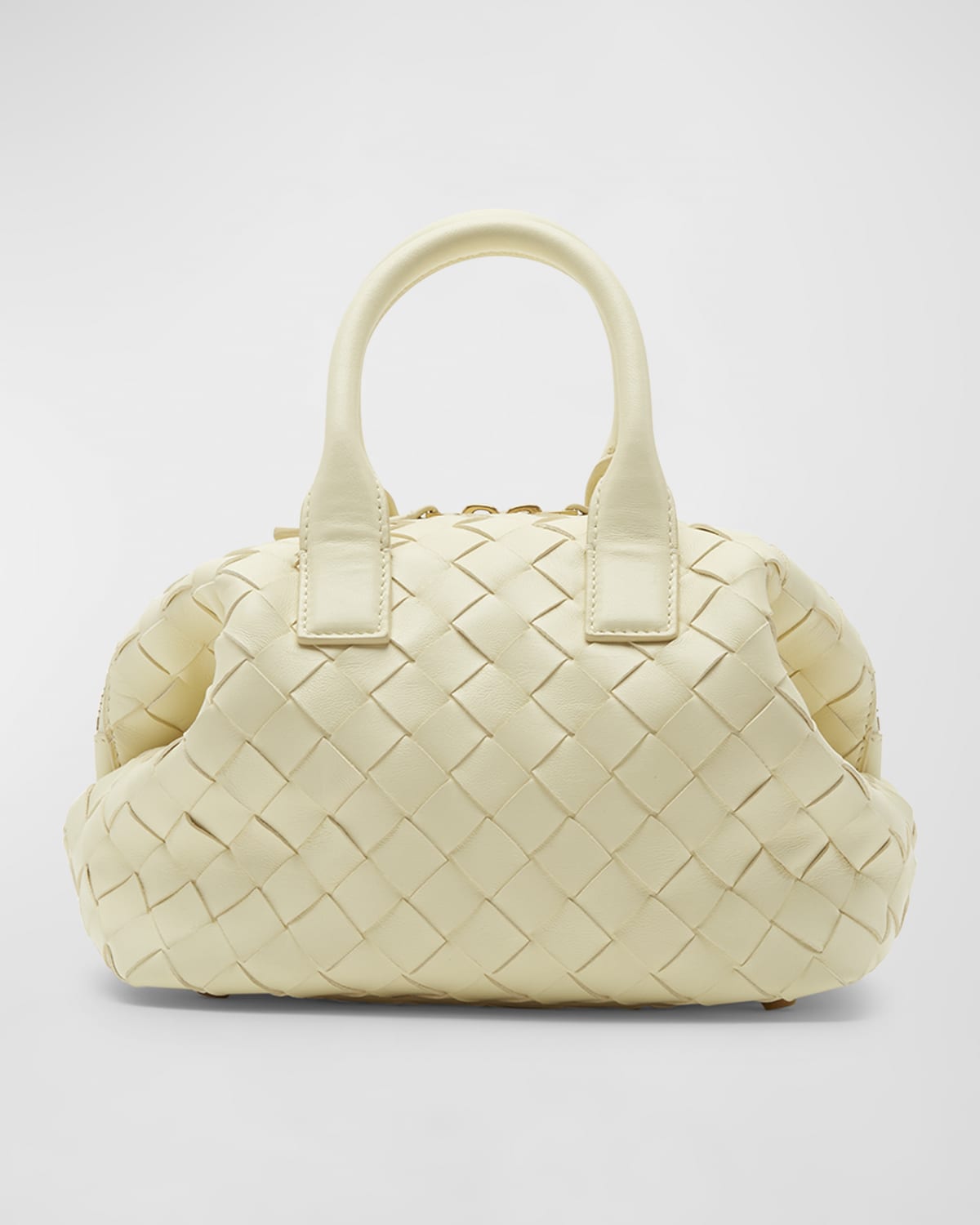 Bottega Veneta Bauletto Mini Intrecciato Top-handle Bag In Camomile-m Brass