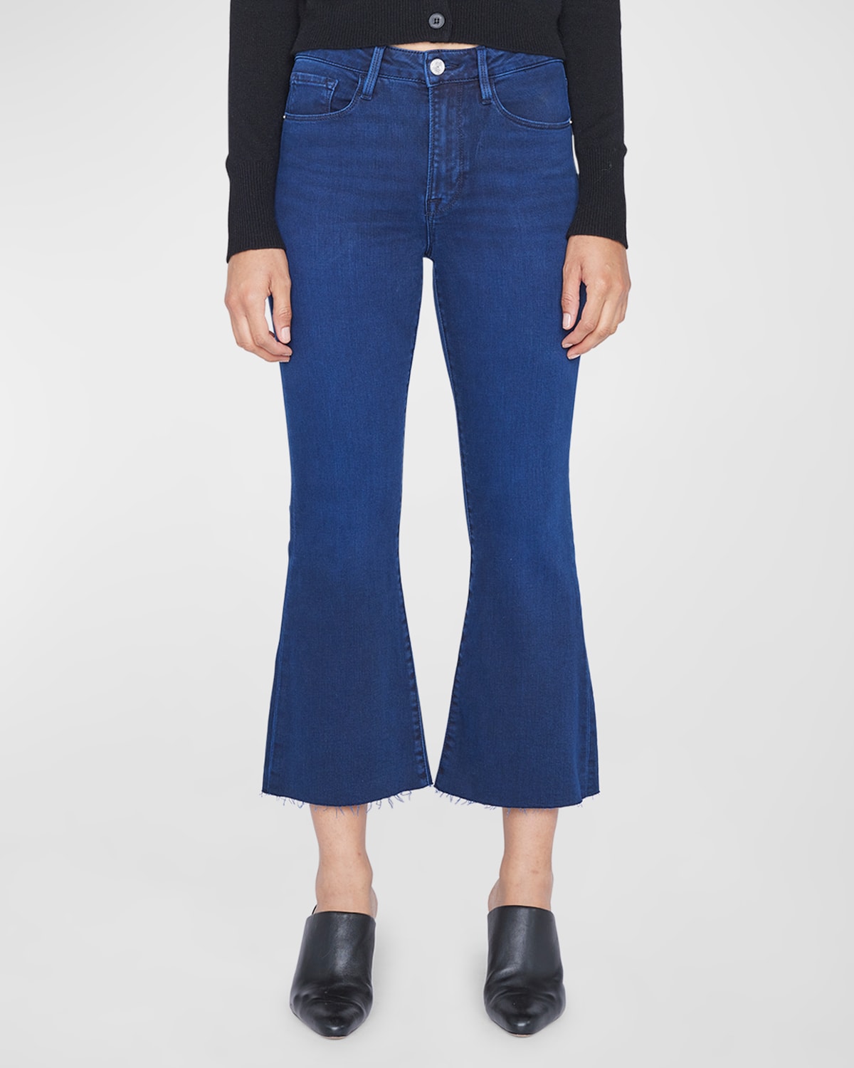 Frame High Rise Cropped Flare Leg Raw Edge Jeans In Fiona In Fiona