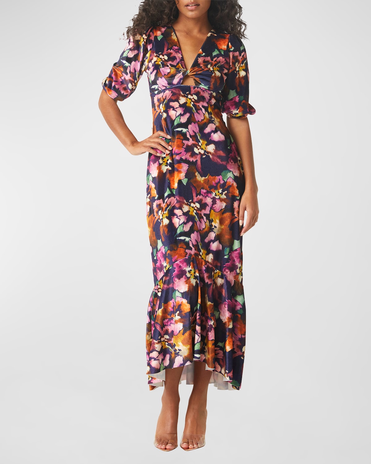 Wallis Twisted Floral Fluted Midi Dress