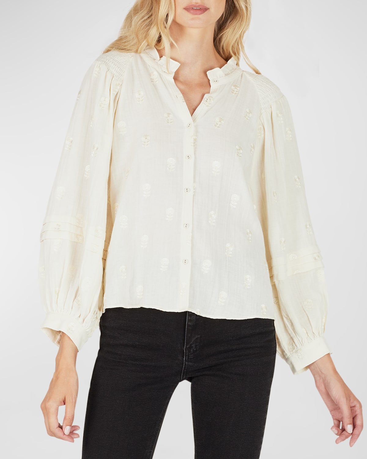 Secret Mission Cecile Billow Embrodiered Blouse In White